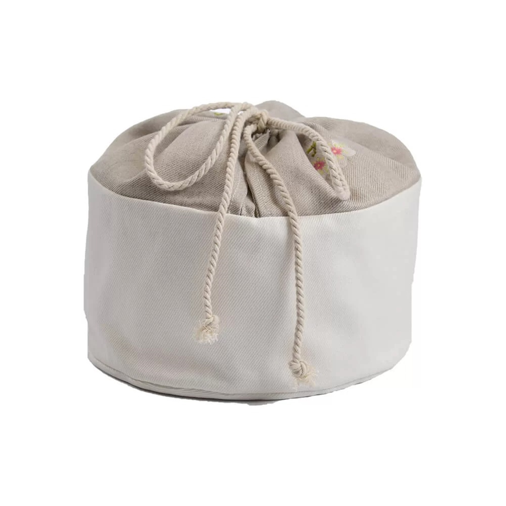 Badem Çiçeği Nakışlı Sepet Keten Beyaz