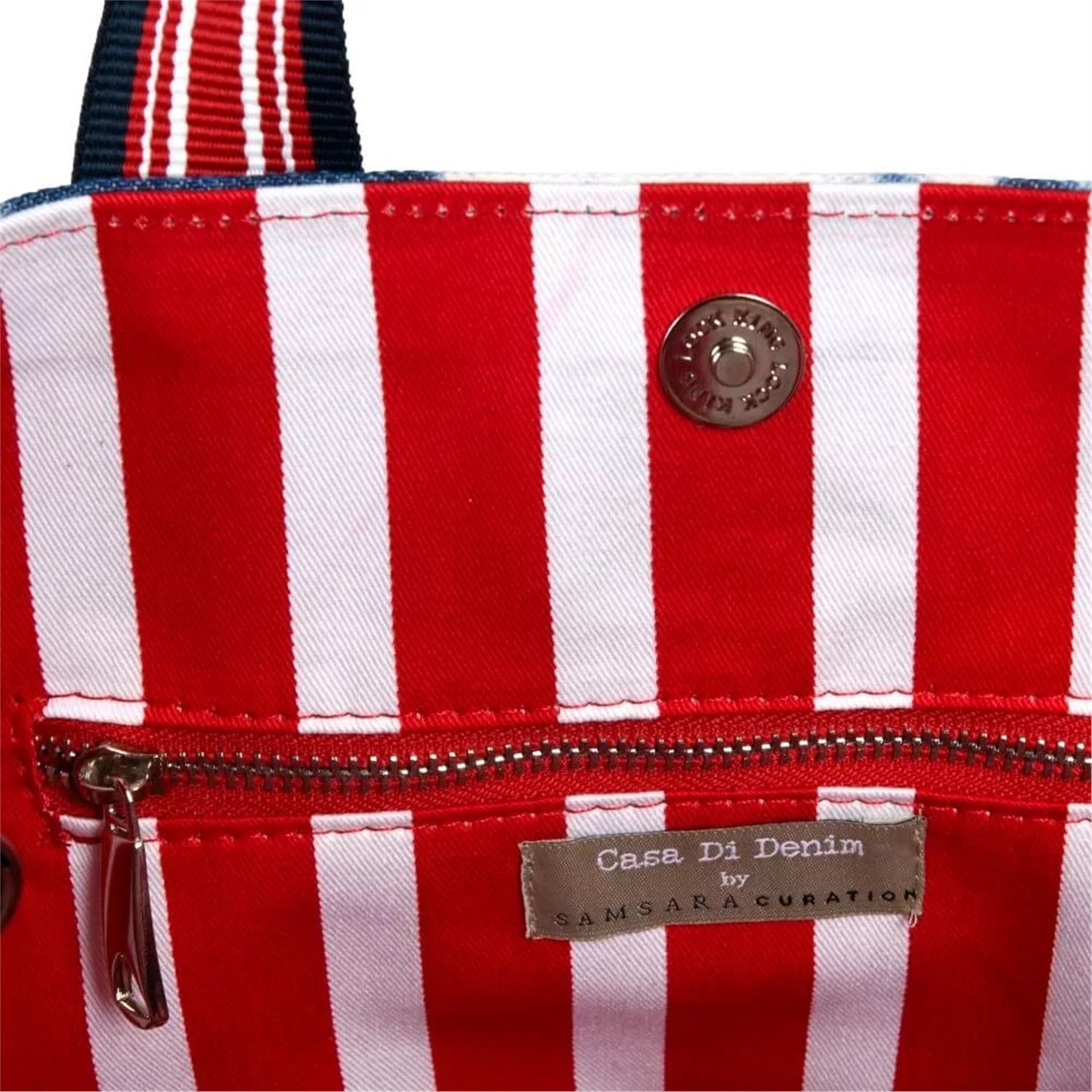 Batik Yıkama Kırmızı Çizgili Astarlı Tote Bag