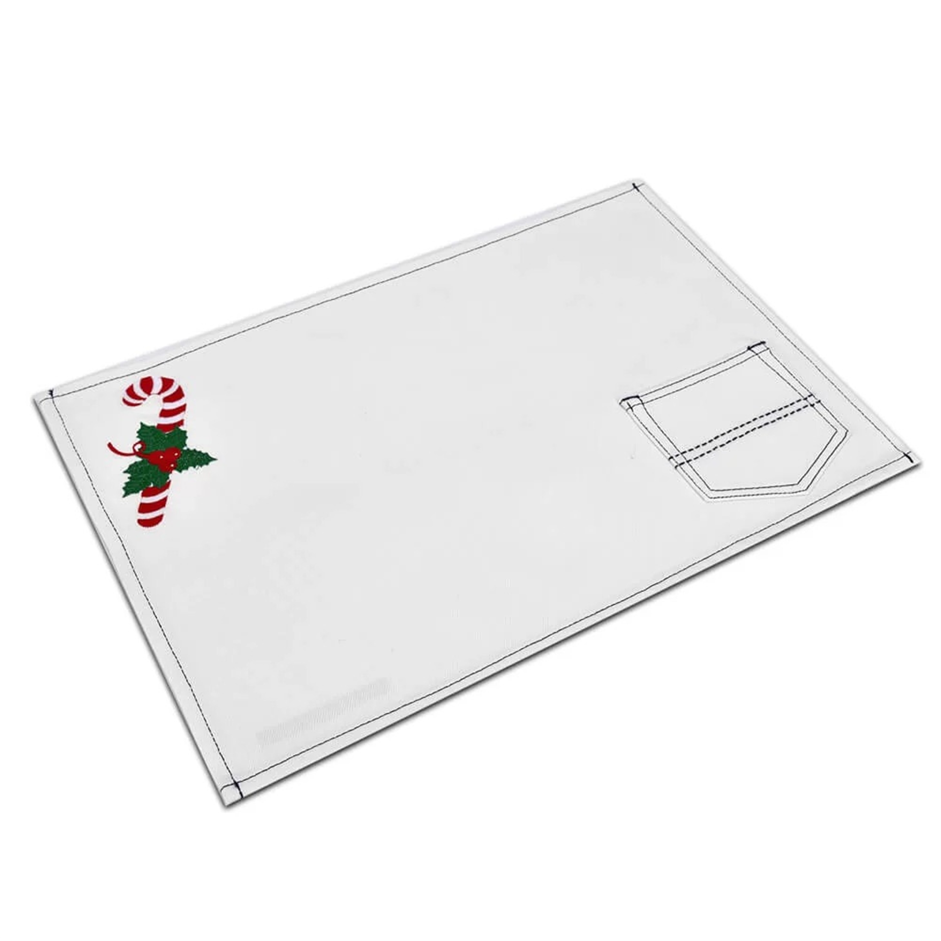 Beyaz Denim Üzeri Baston Şeker Nakışlı Amerikan Servis