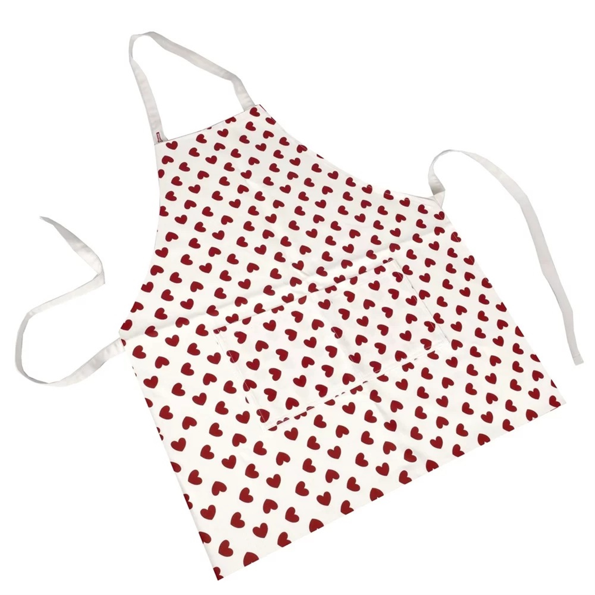 Beyaz Gabardin Üzeri Bordo Kalpli Önlük