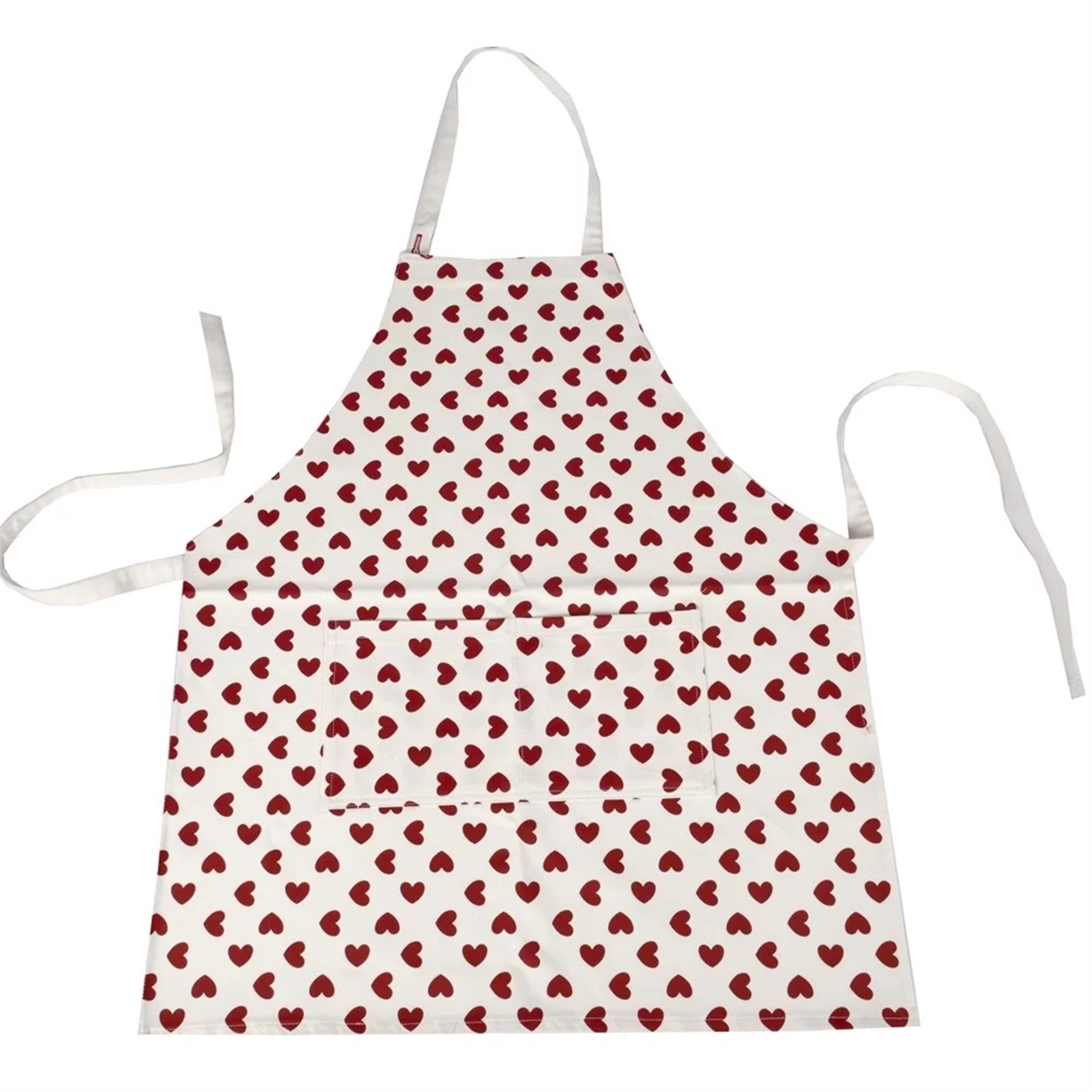 Beyaz Gabardin Üzeri Bordo Kalpli Önlük
