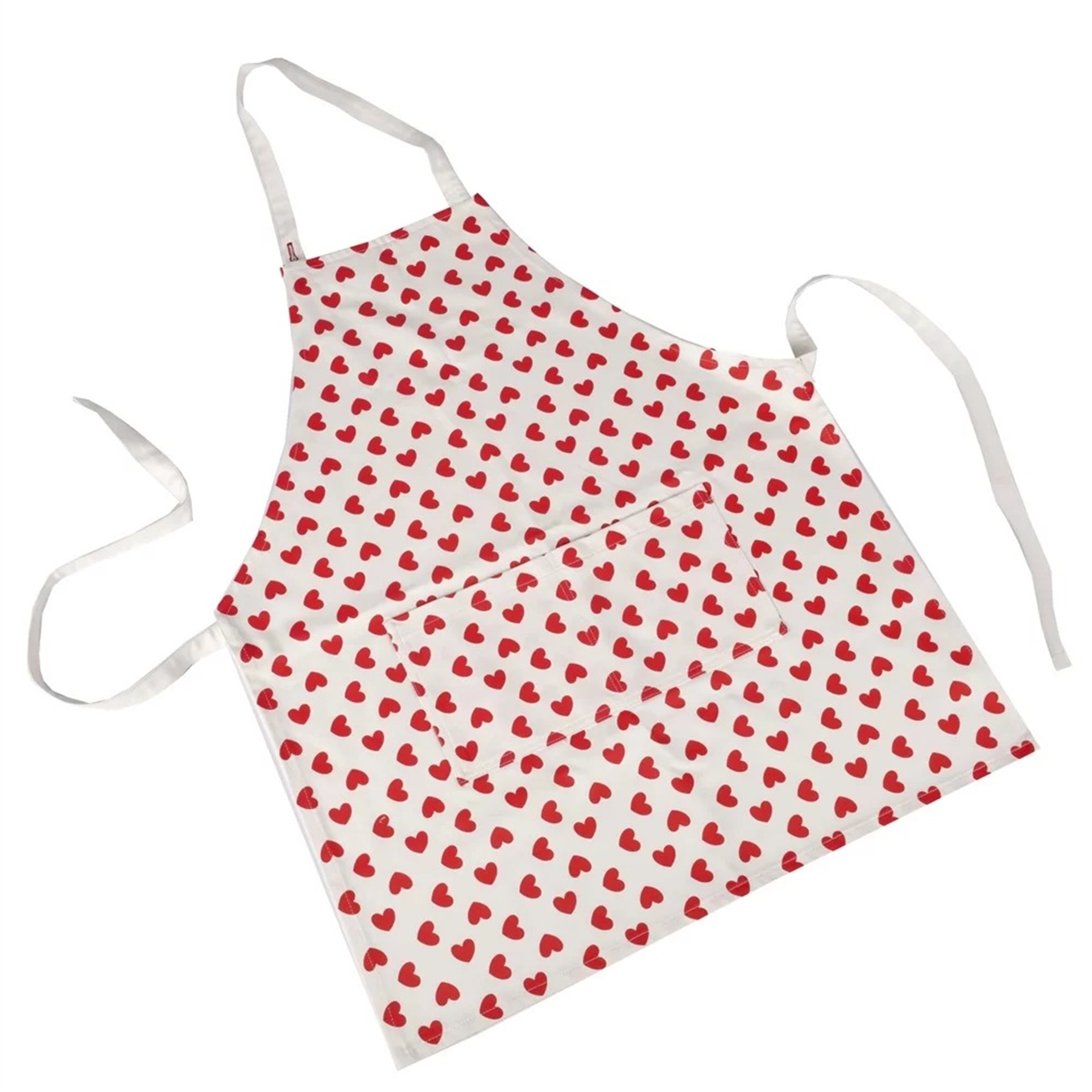 Beyaz Gabardin Üzeri Kırmızı Kalpli Önlük