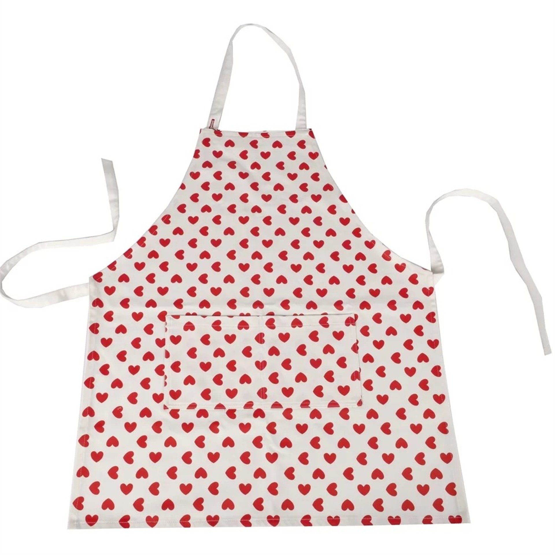 Beyaz Gabardin Üzeri Kırmızı Kalpli Önlük