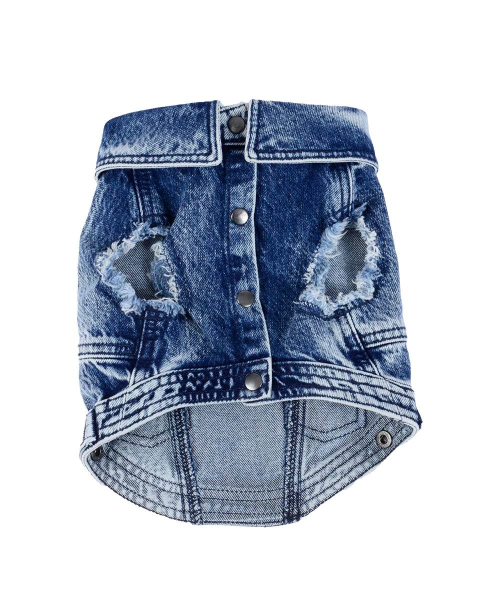 BİTE ME MOTTOLU DENİM KÖPEK CEKETİ