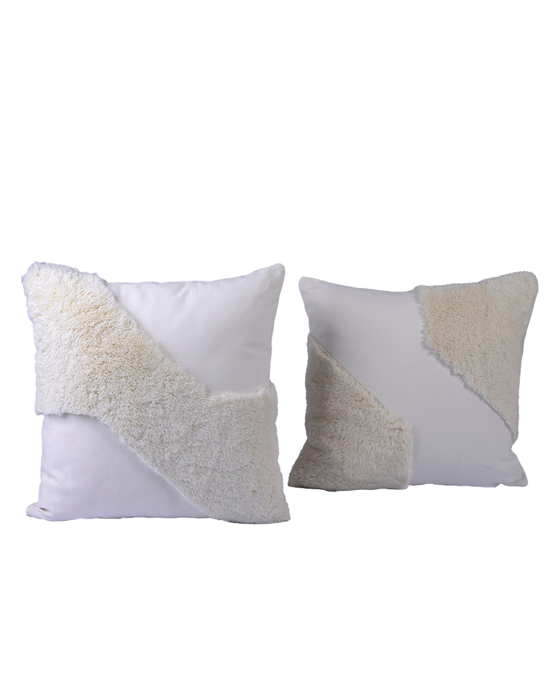 Cozzy Ortası Kürklü Beyaz Denim Yastık