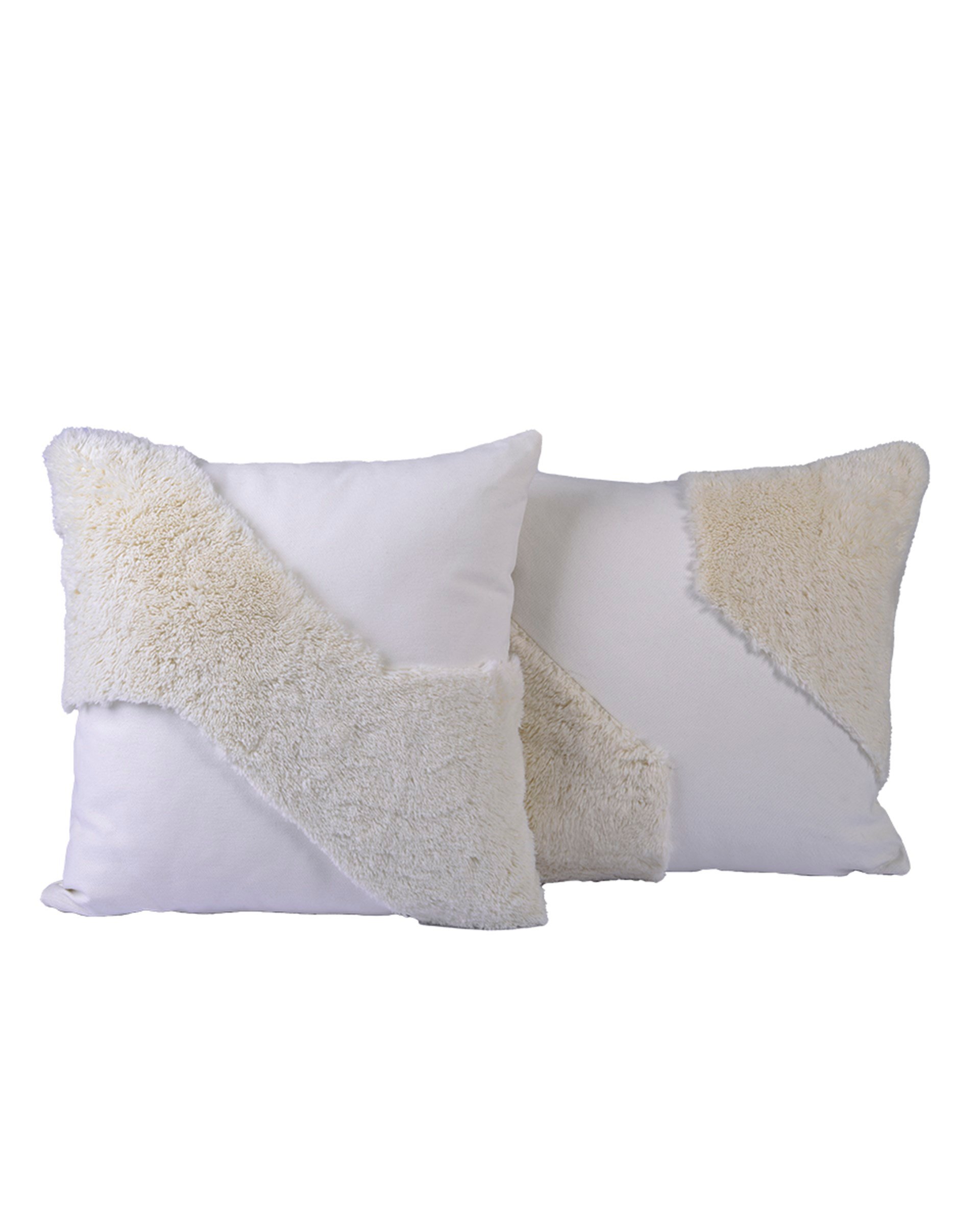 Cozzy Ortası Kürklü Beyaz Denim Yastık