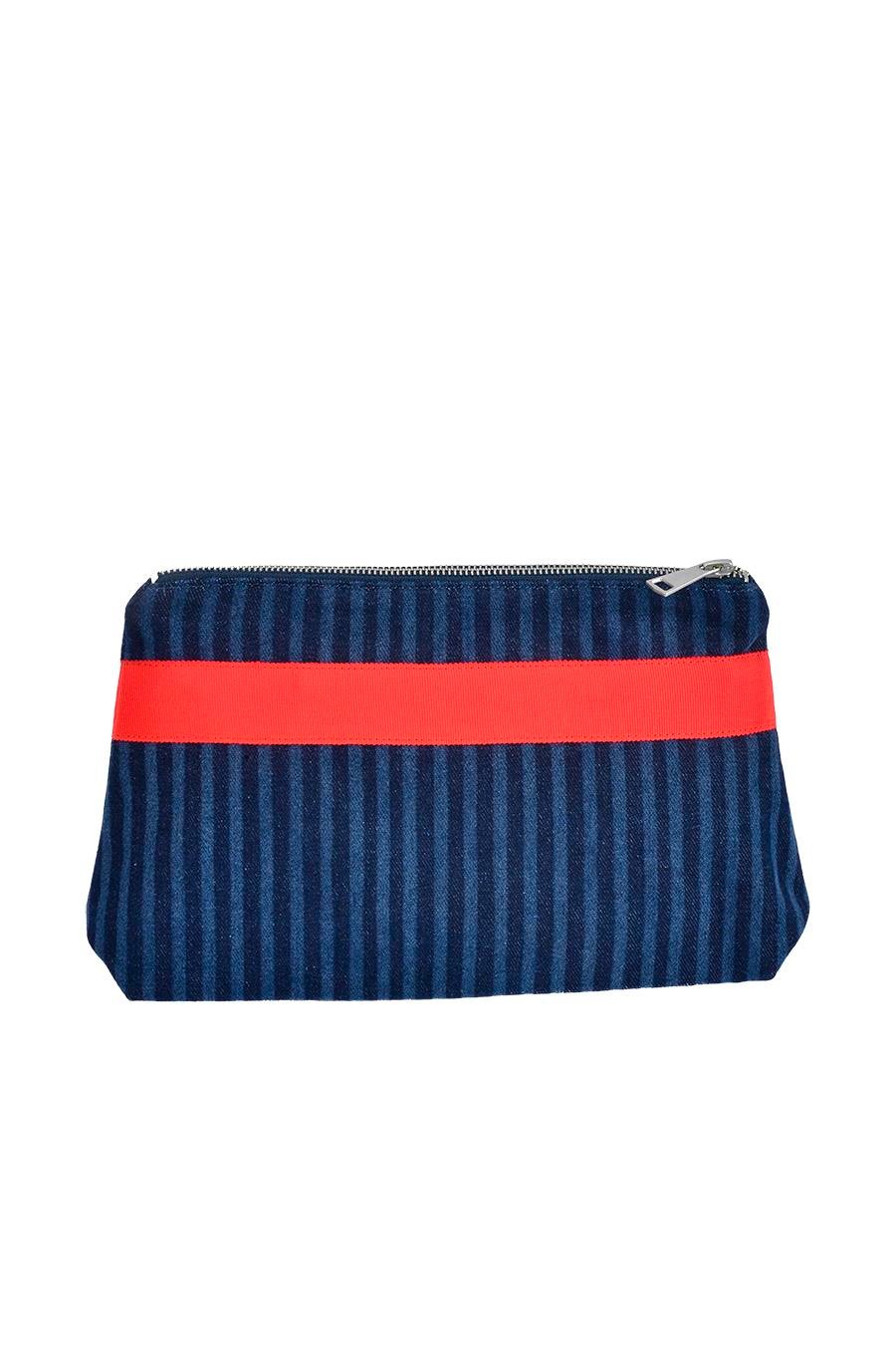 Denim striped clutch bag