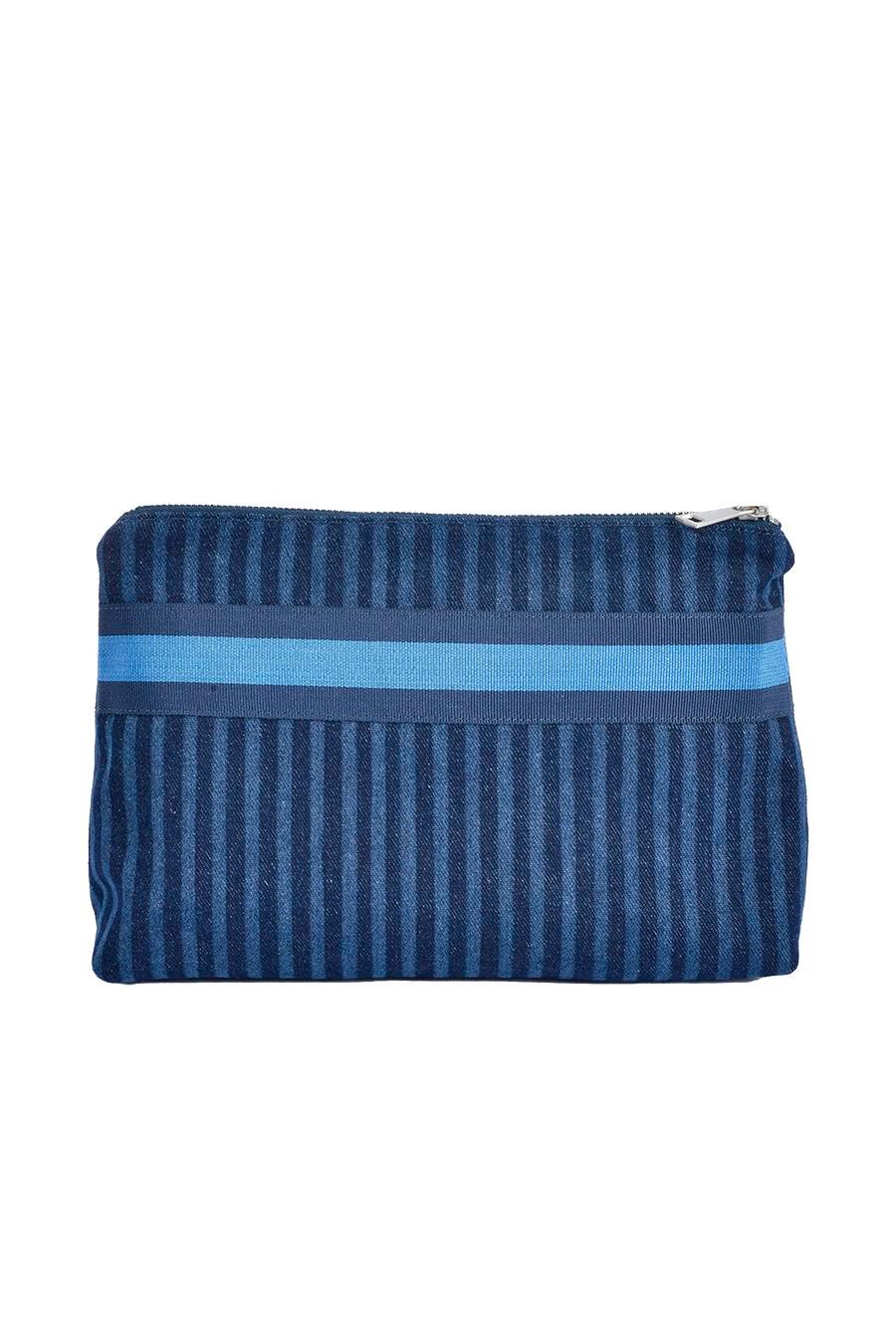 Denim striped clutch bag