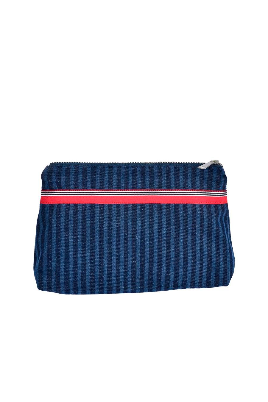 Denim striped clutch bag