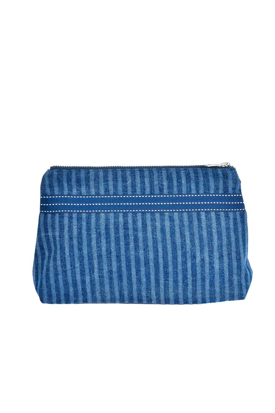 Denim striped clutch bag