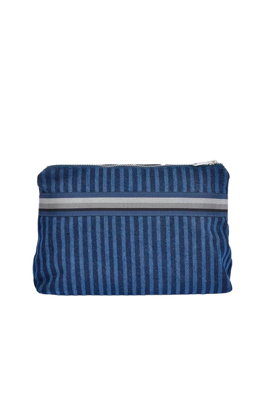 Denim striped clutch bag