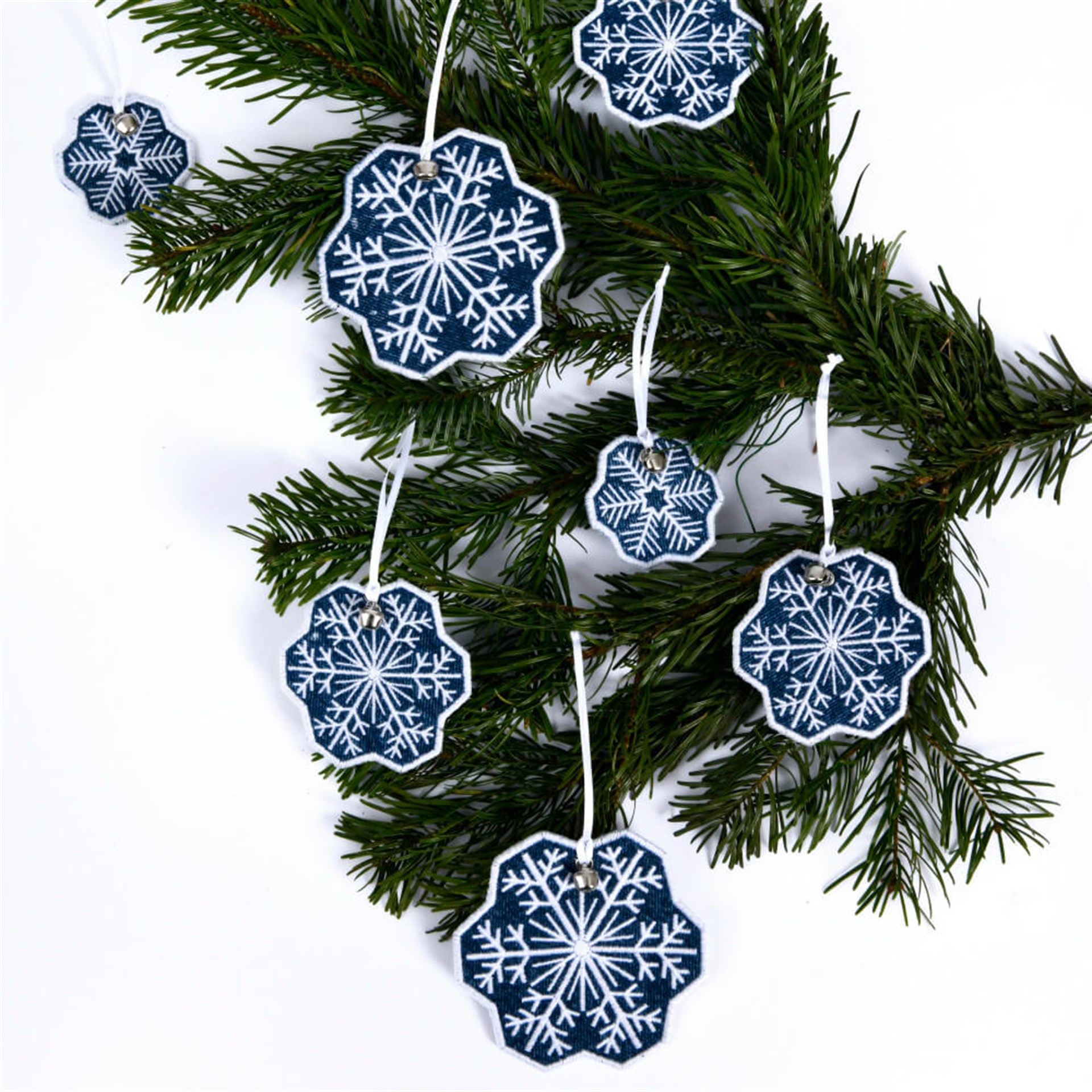 Denim snowflake embroidery Christmas ornament