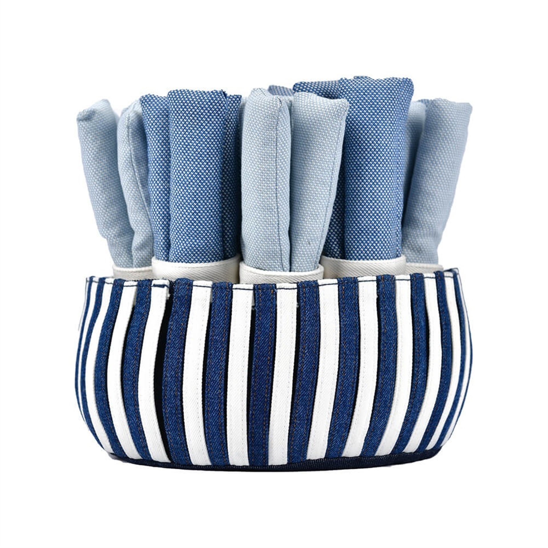 Denim Mavi Beyaz Britli Sepet