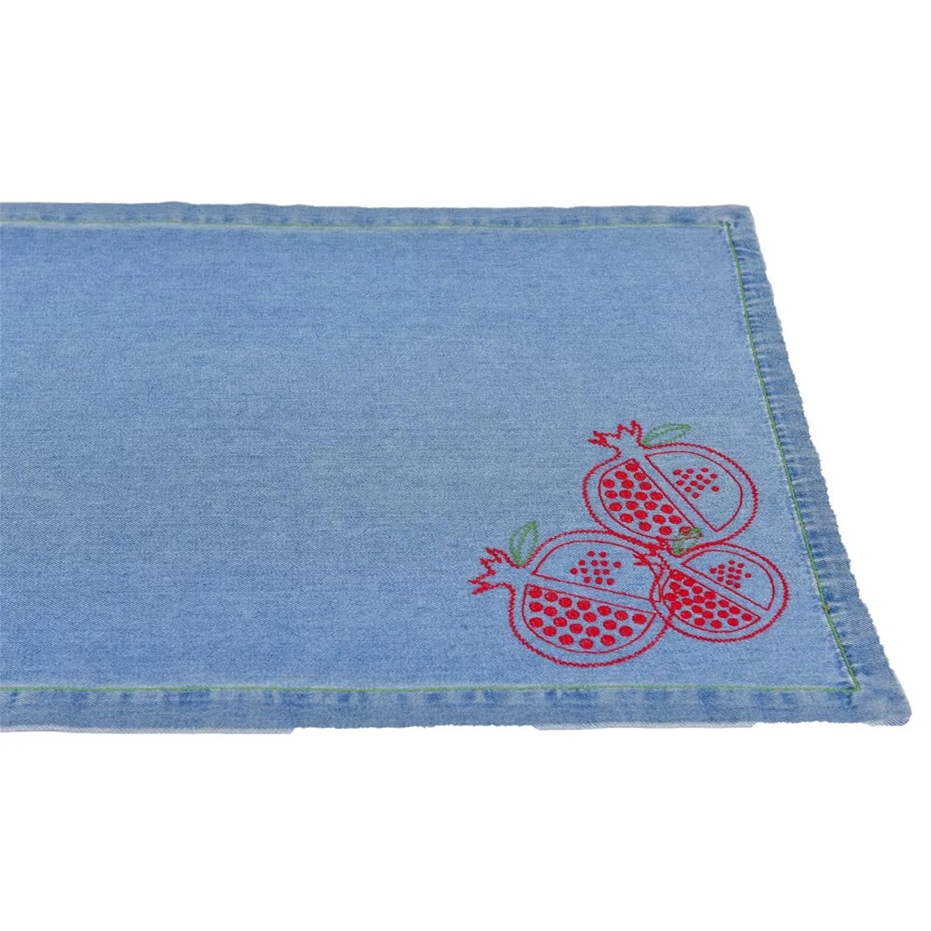 Denim Nar Nakışlı Buz Mavi Runner