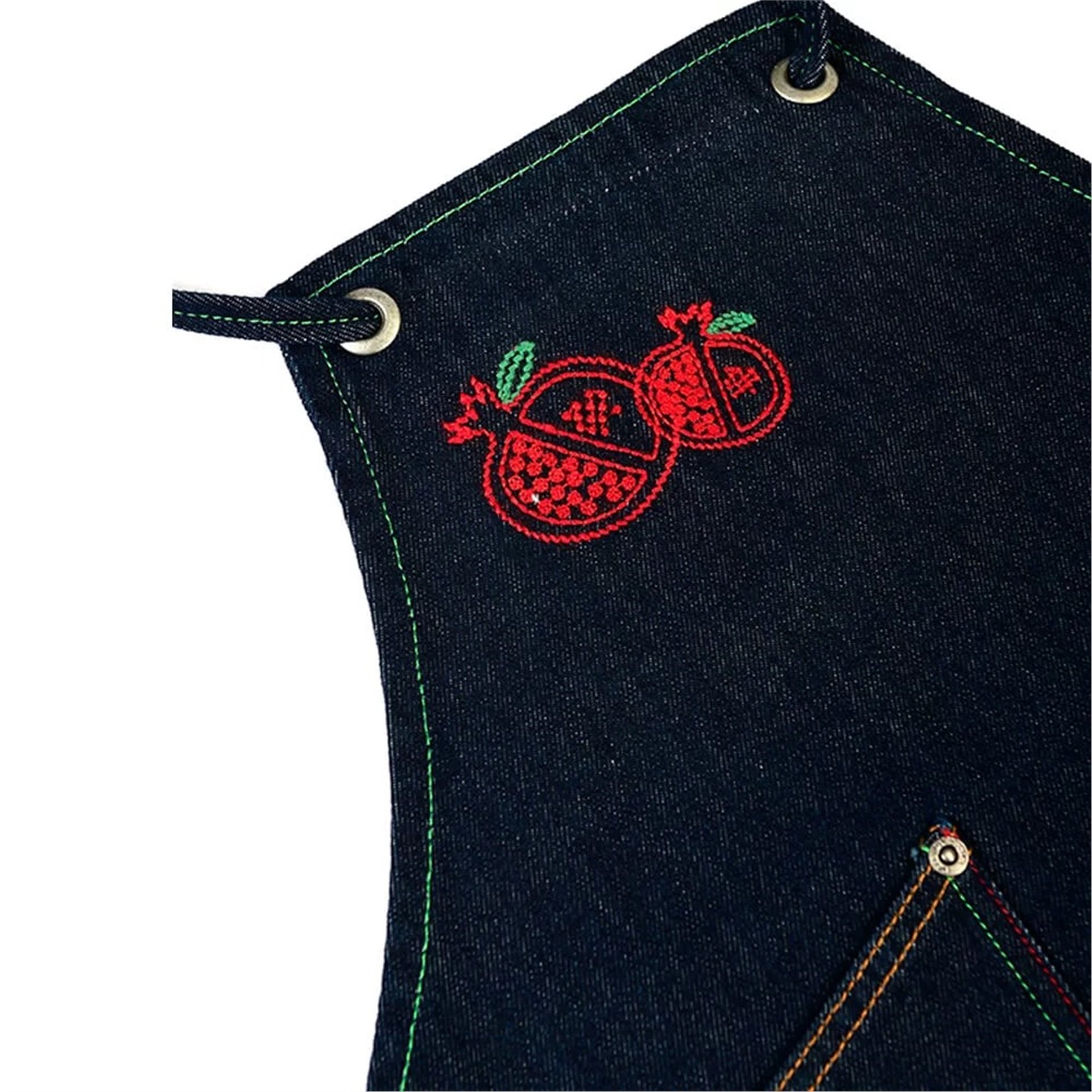 Denim Nar Nakışlı Önlük