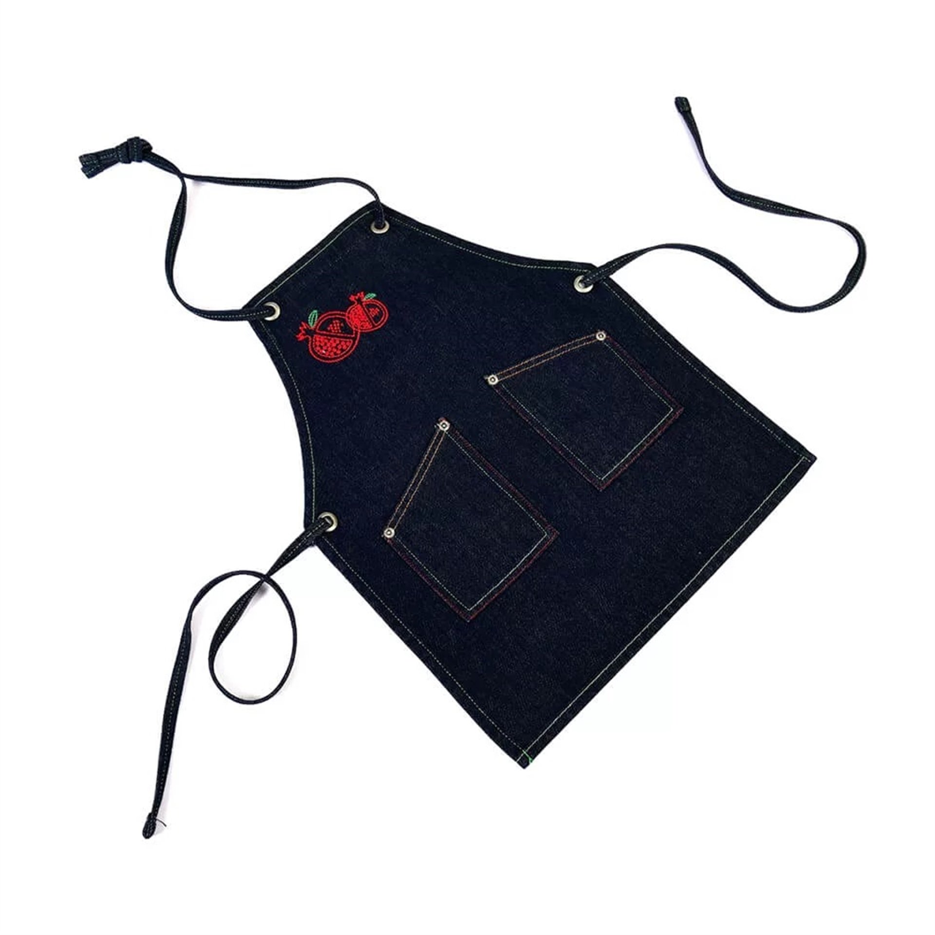 Denim Nar Nakışlı Önlük