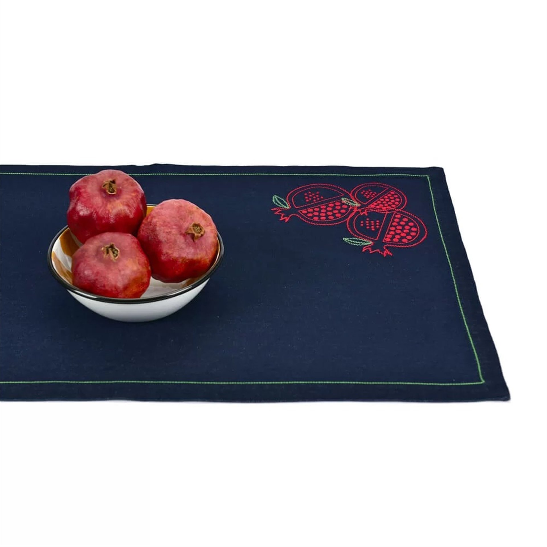 Denim Nar Nakışlı Runner