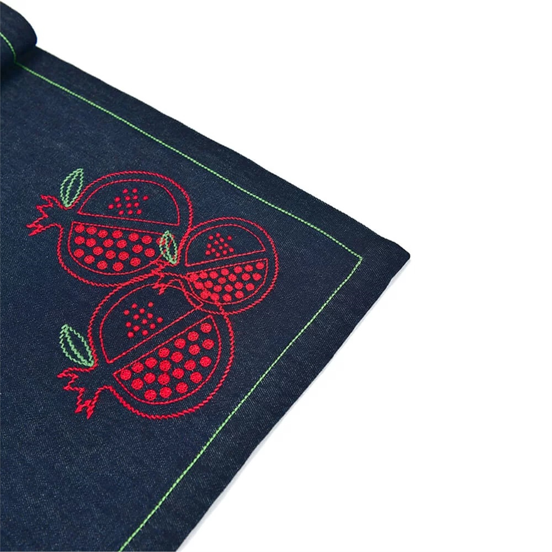 Denim Nar Nakışlı Runner