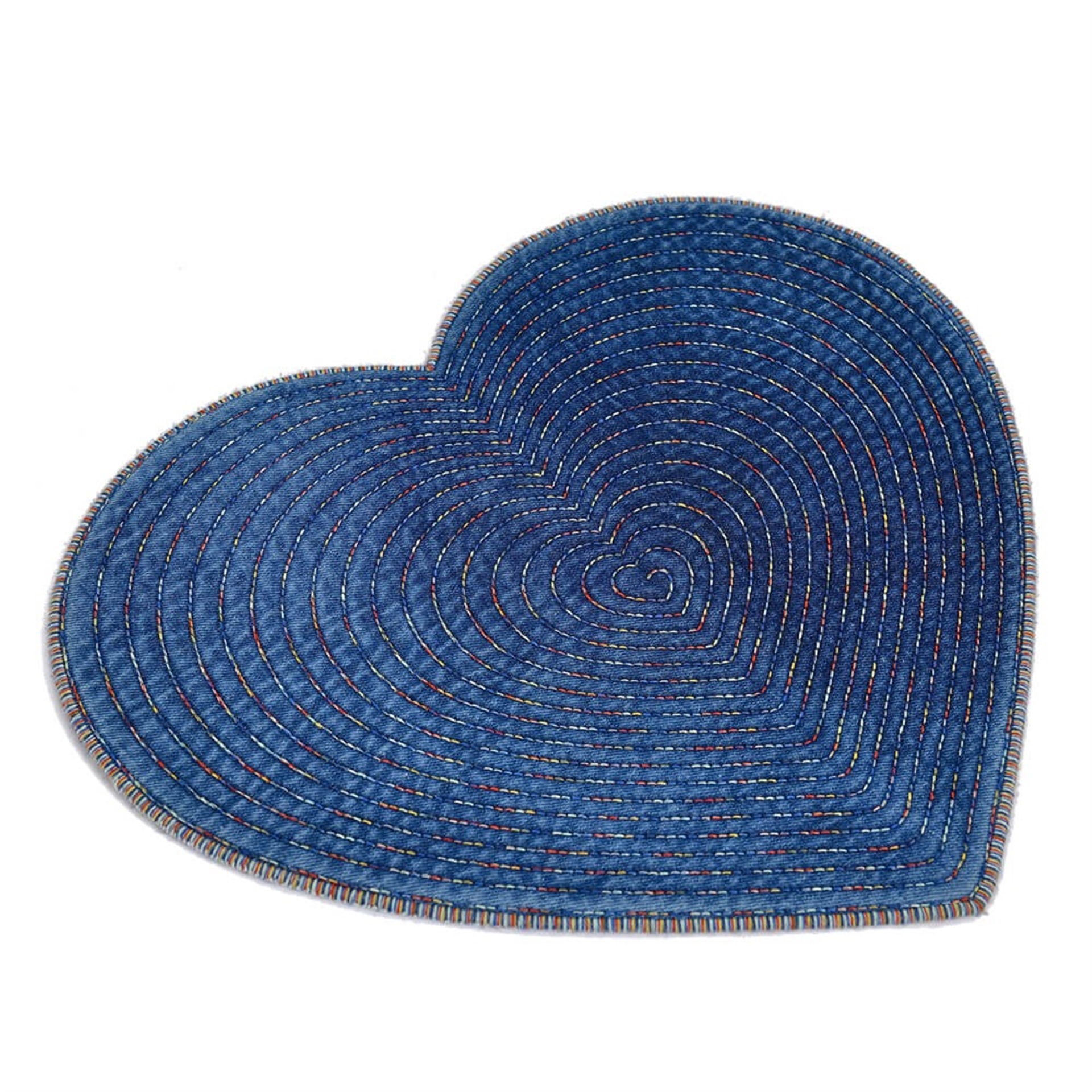 Denim Üzeri Ebruli Nakışlı Kalp Supla