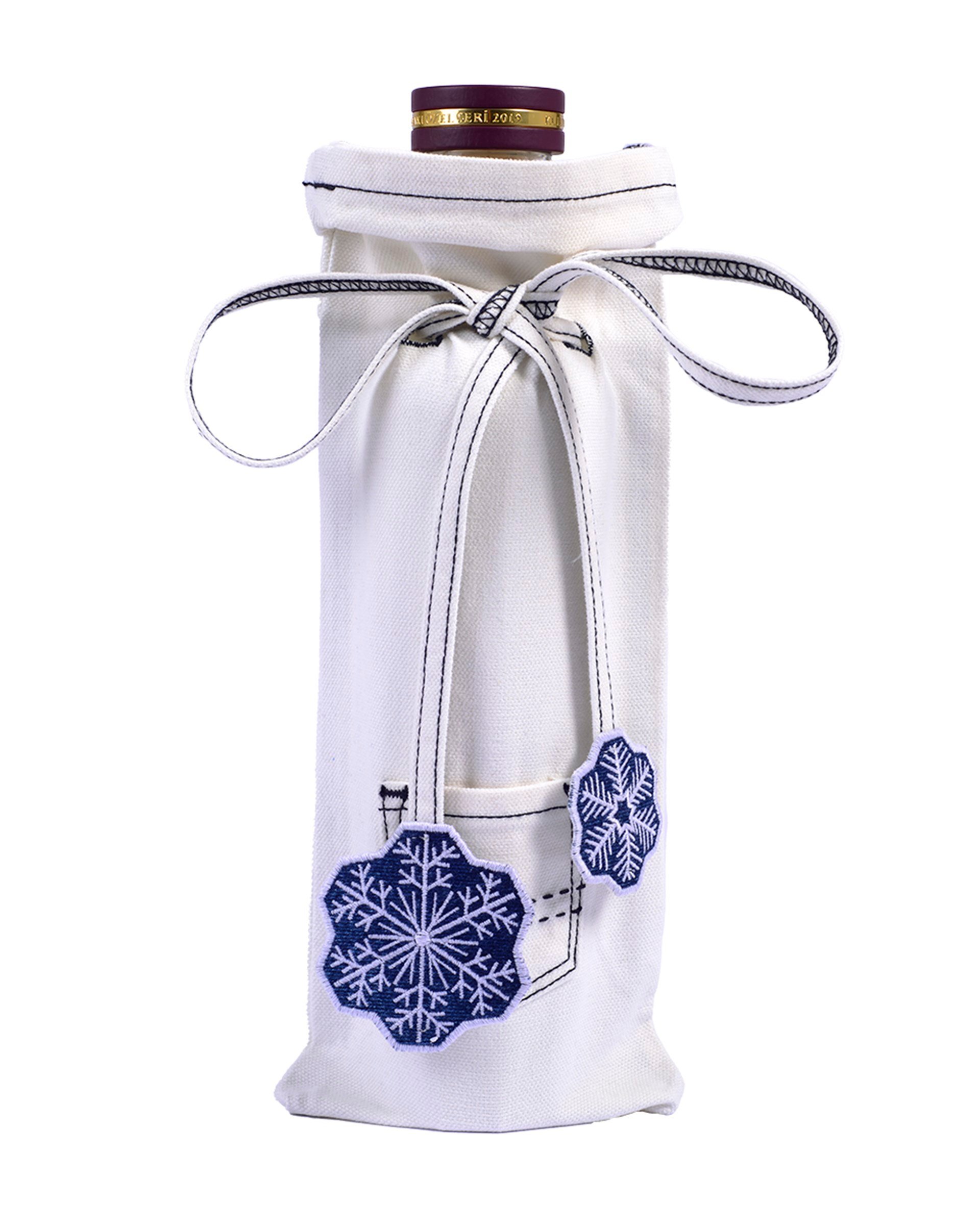 Kar Tanesi Nakışlı Ekru Şişe Kılıfı