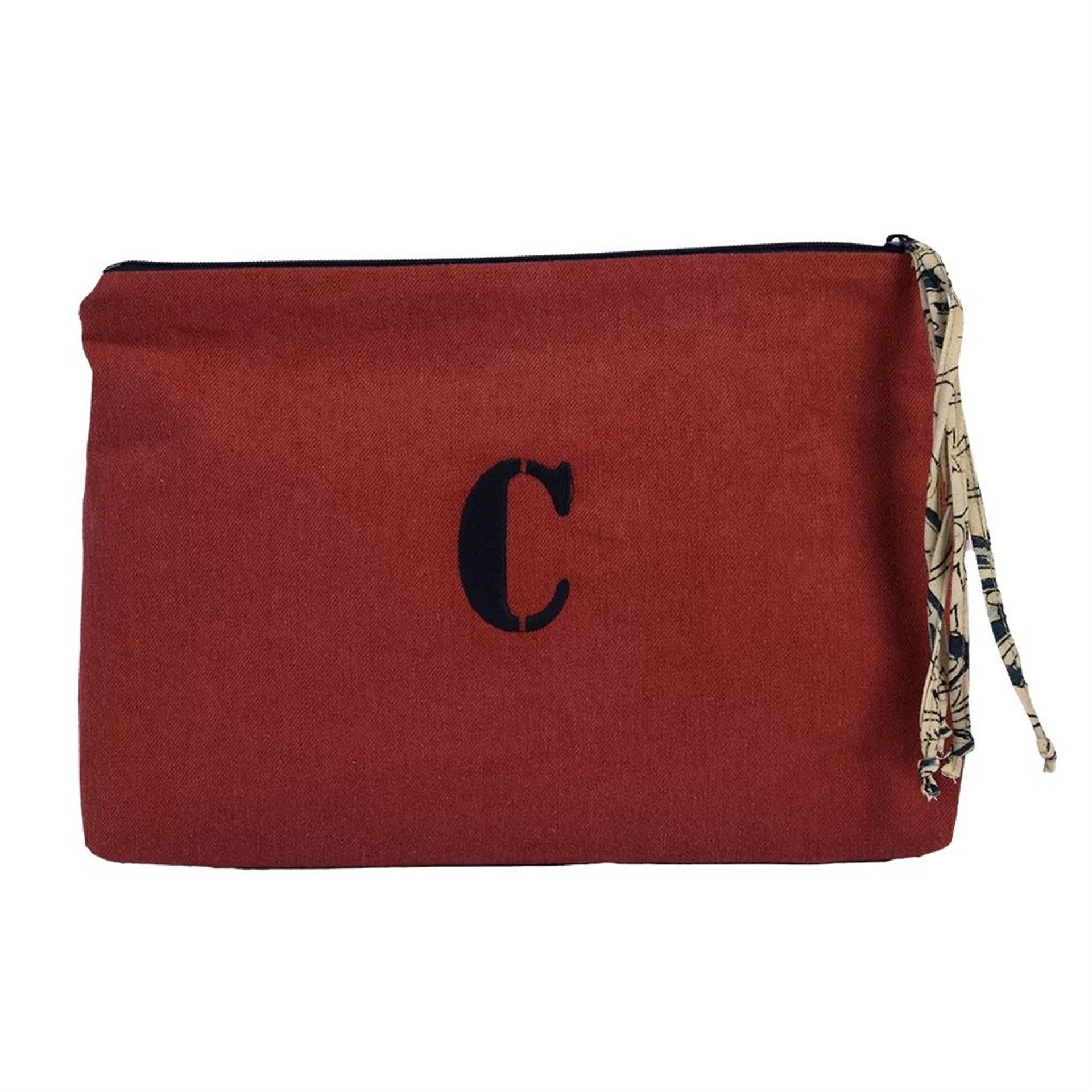 Keten Harf Nakışlı Clutch Çanta