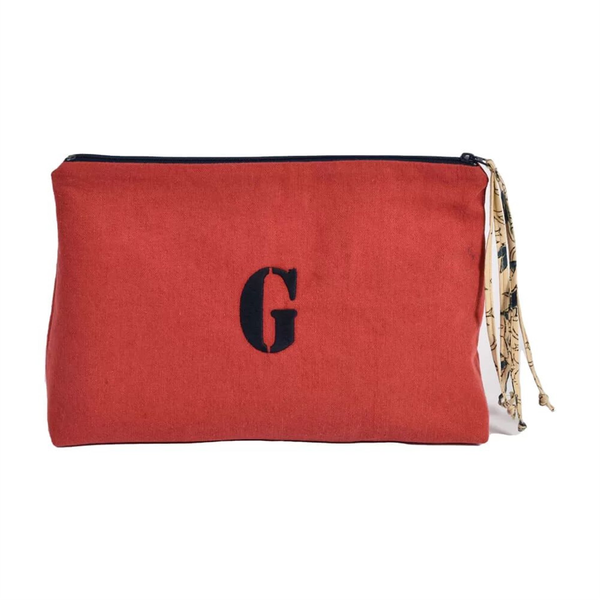 Keten Harf Nakışlı Clutch Çanta