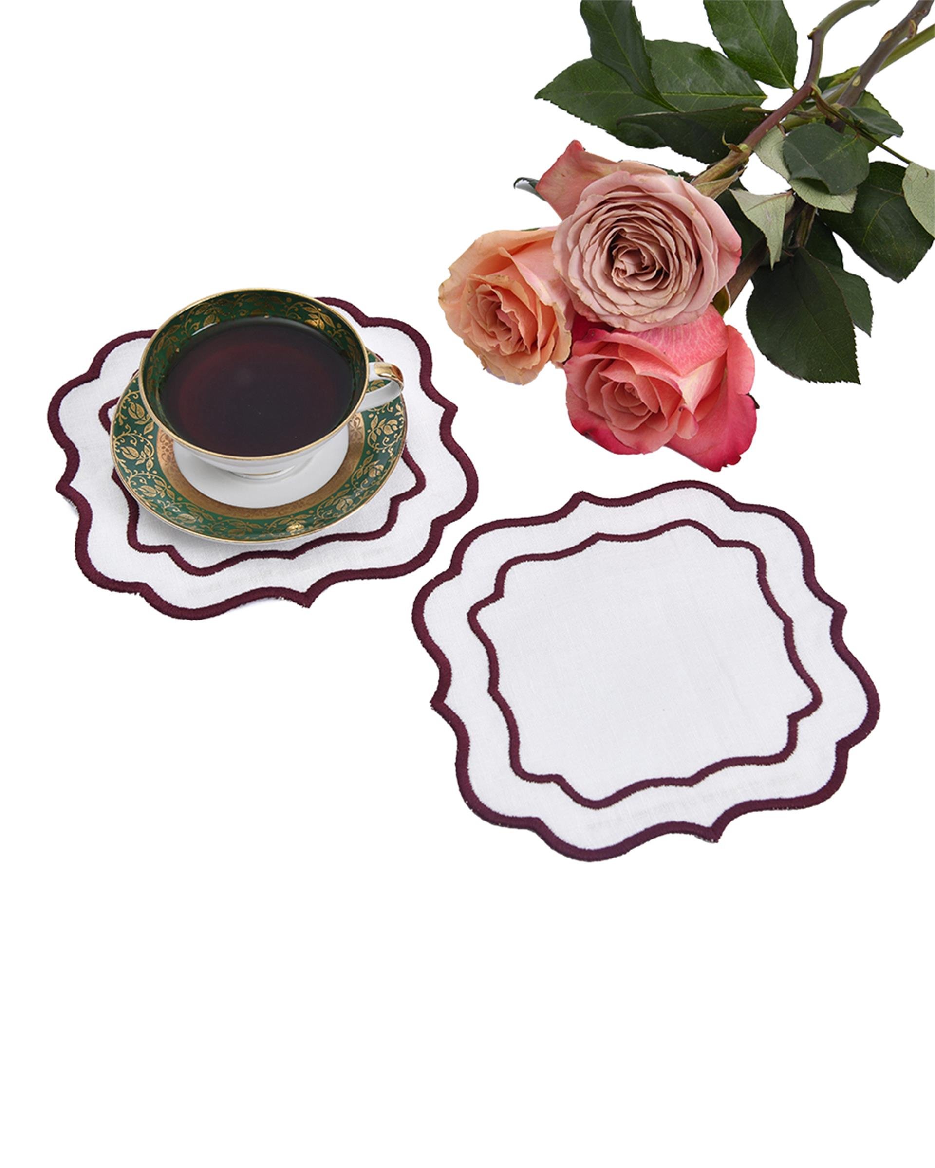 Keten Nakışlı Bardak Altlığı