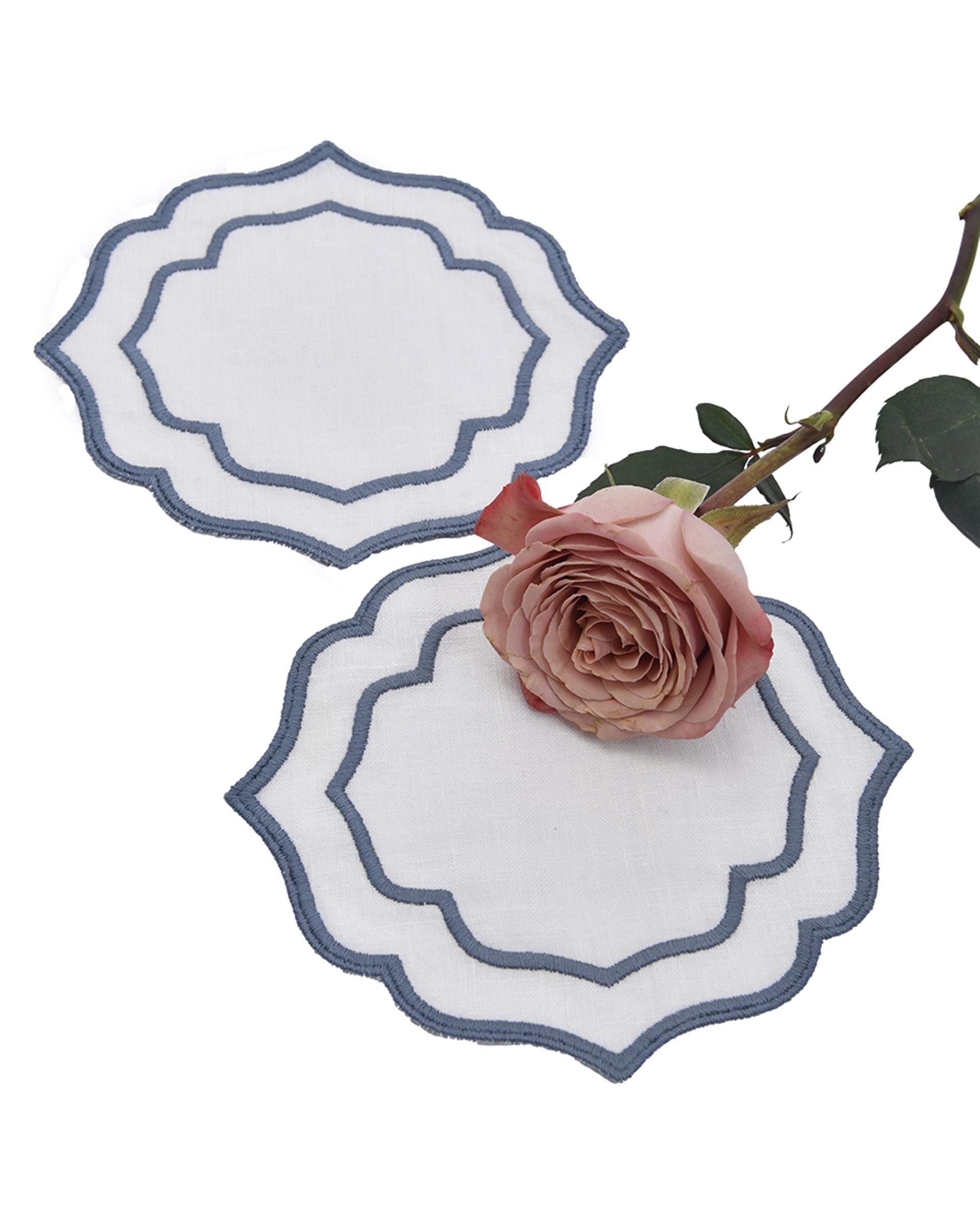 Keten Nakışlı Bardak Altlığı