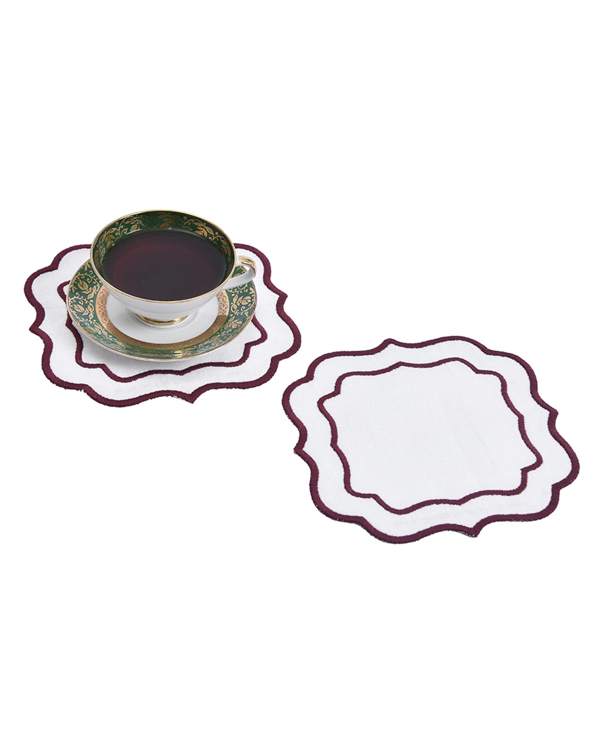 Keten Nakışlı Bardak Altlığı