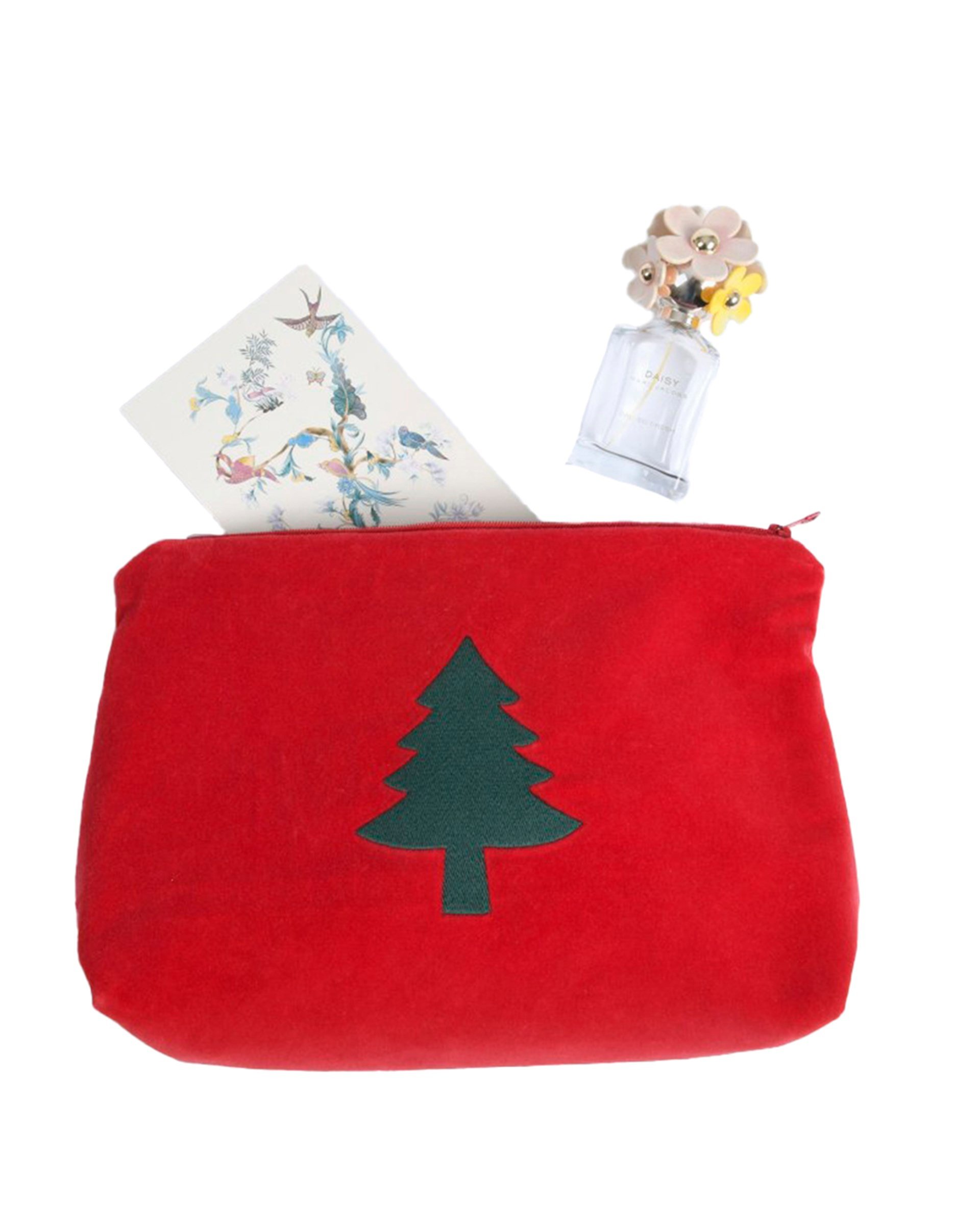 Kadife Çam Figürü Nakışlı Bordo Clutch Çanta