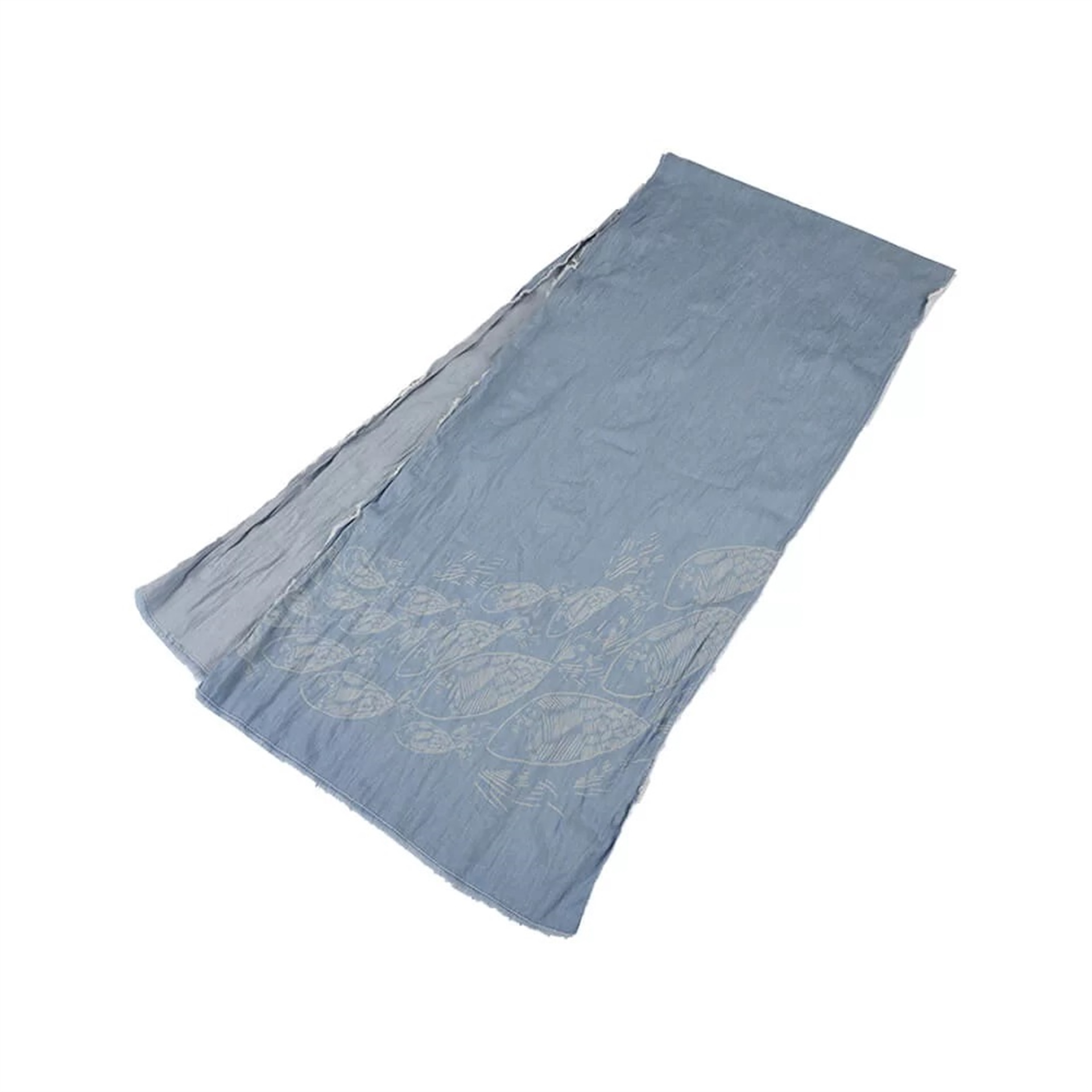 Koi Balık Desenli Buz Mavisi Denim Şal
