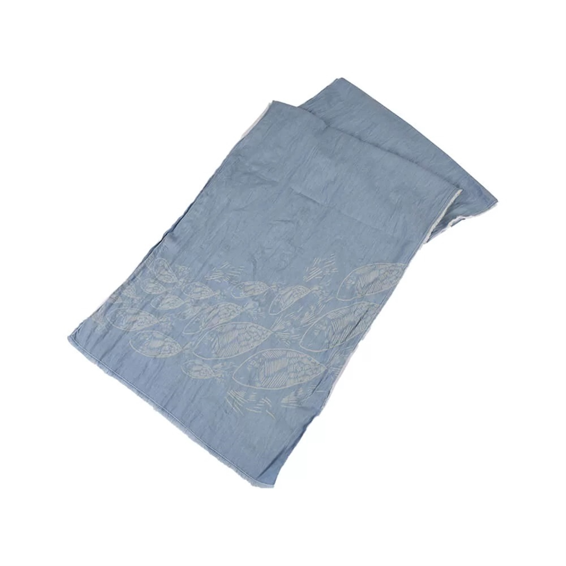 Koi Balık Desenli Buz Mavisi Denim Şal