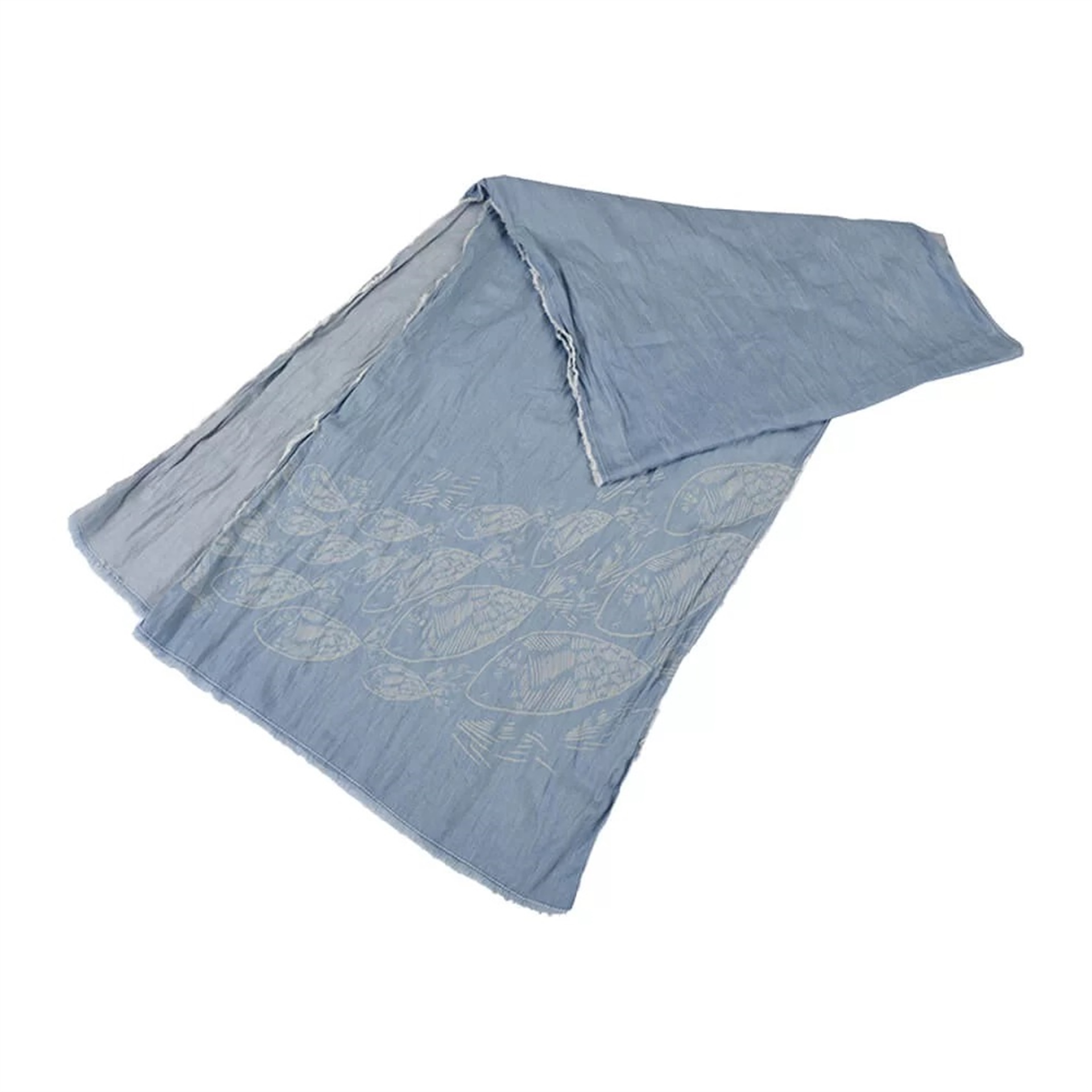 Koi Balık Desenli Buz Mavisi Denim Şal