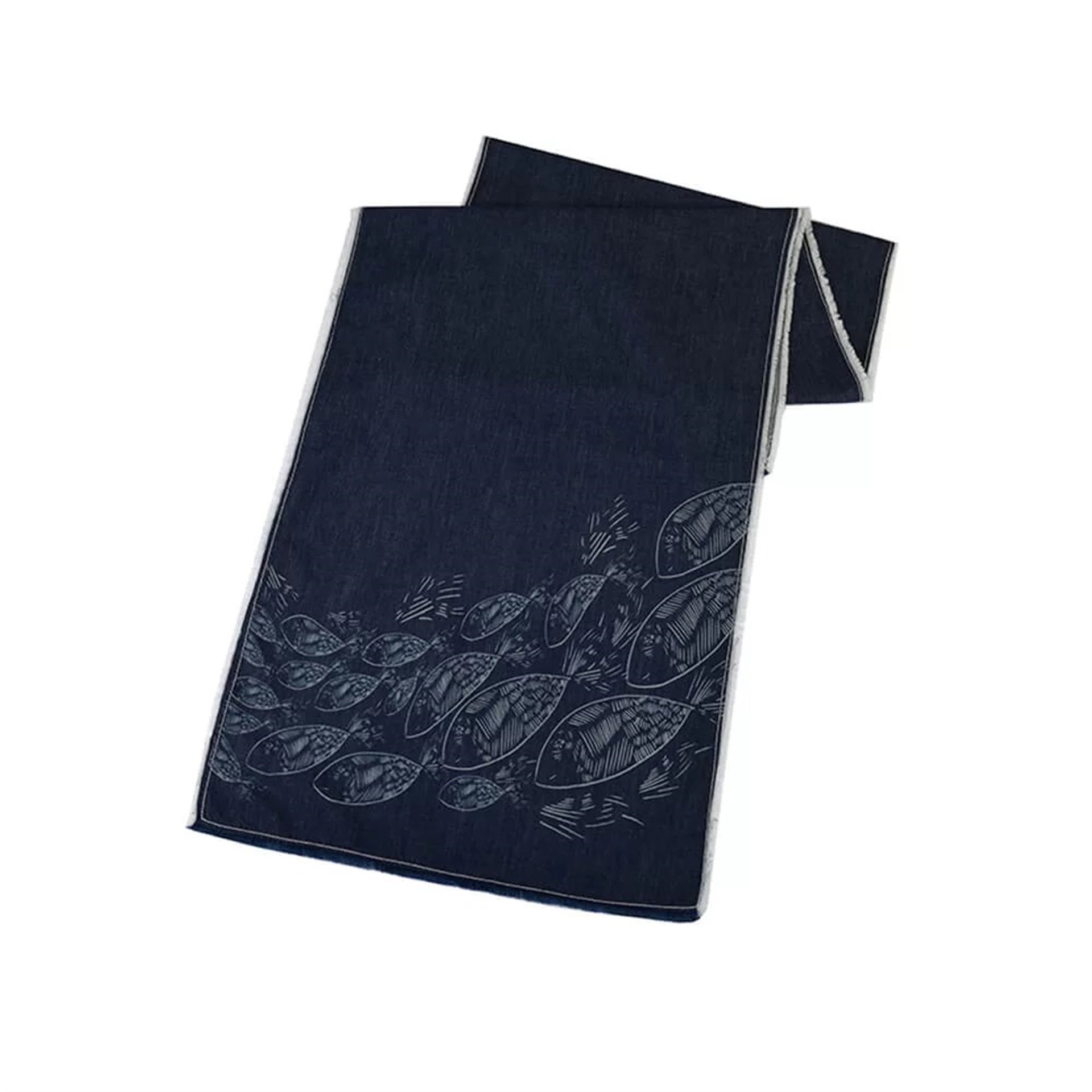 Koi Balık Desenli Lacivert Denim Şal