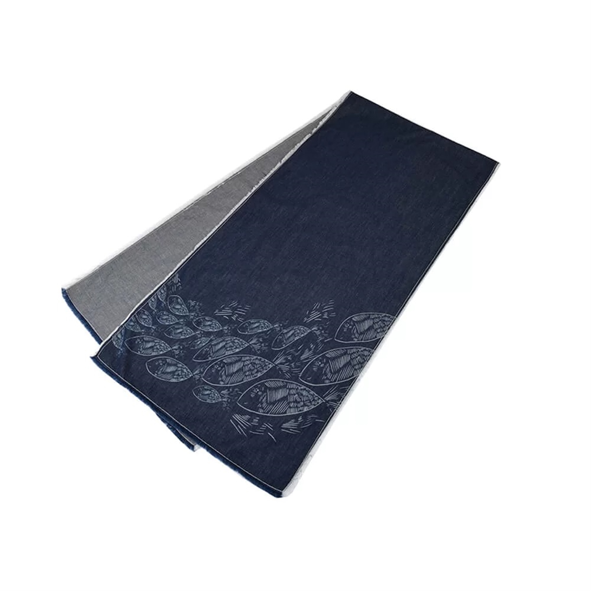 Koi Balık Desenli Lacivert Denim Şal