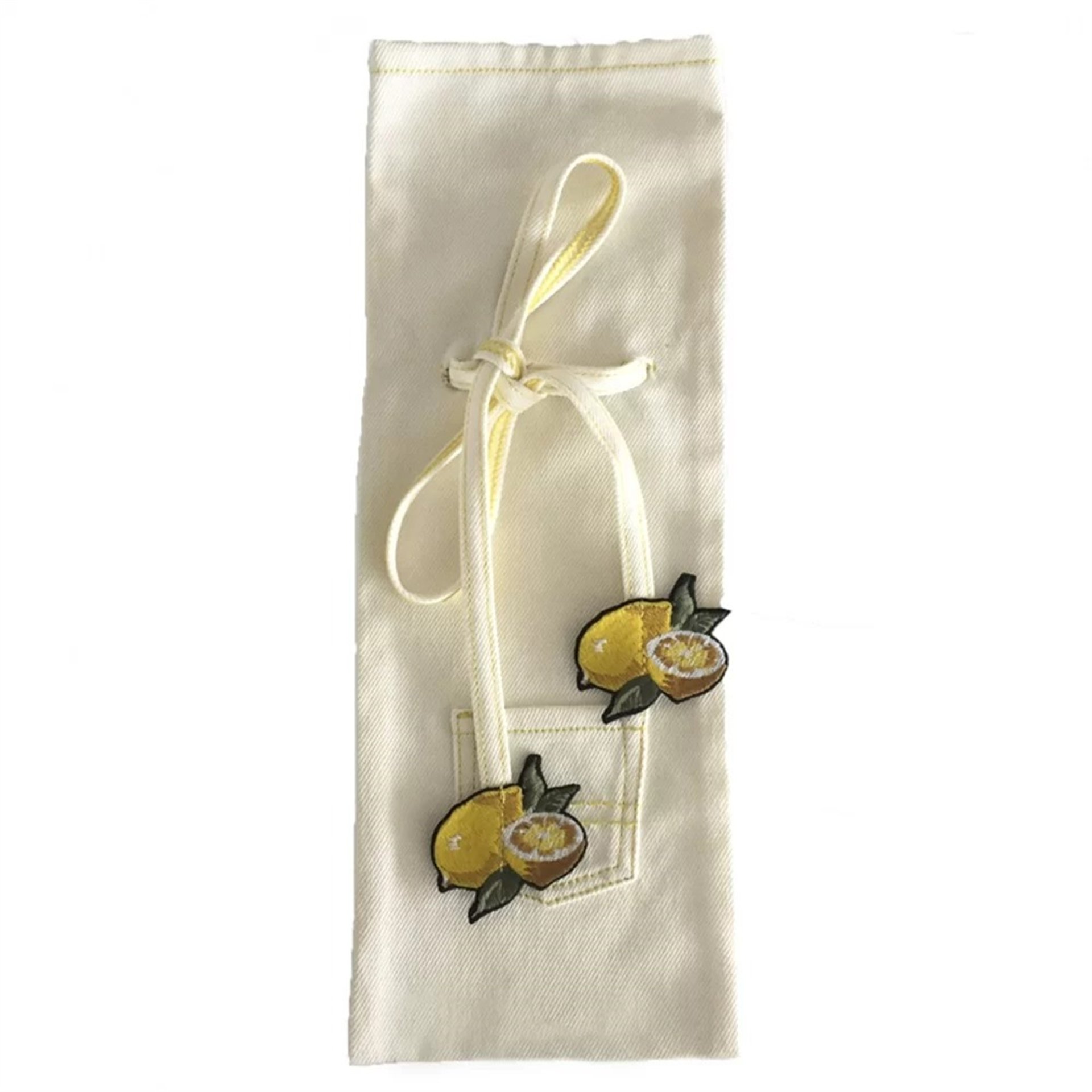 Limon Nakışlı Ekru Denim Şişe Kılıfı