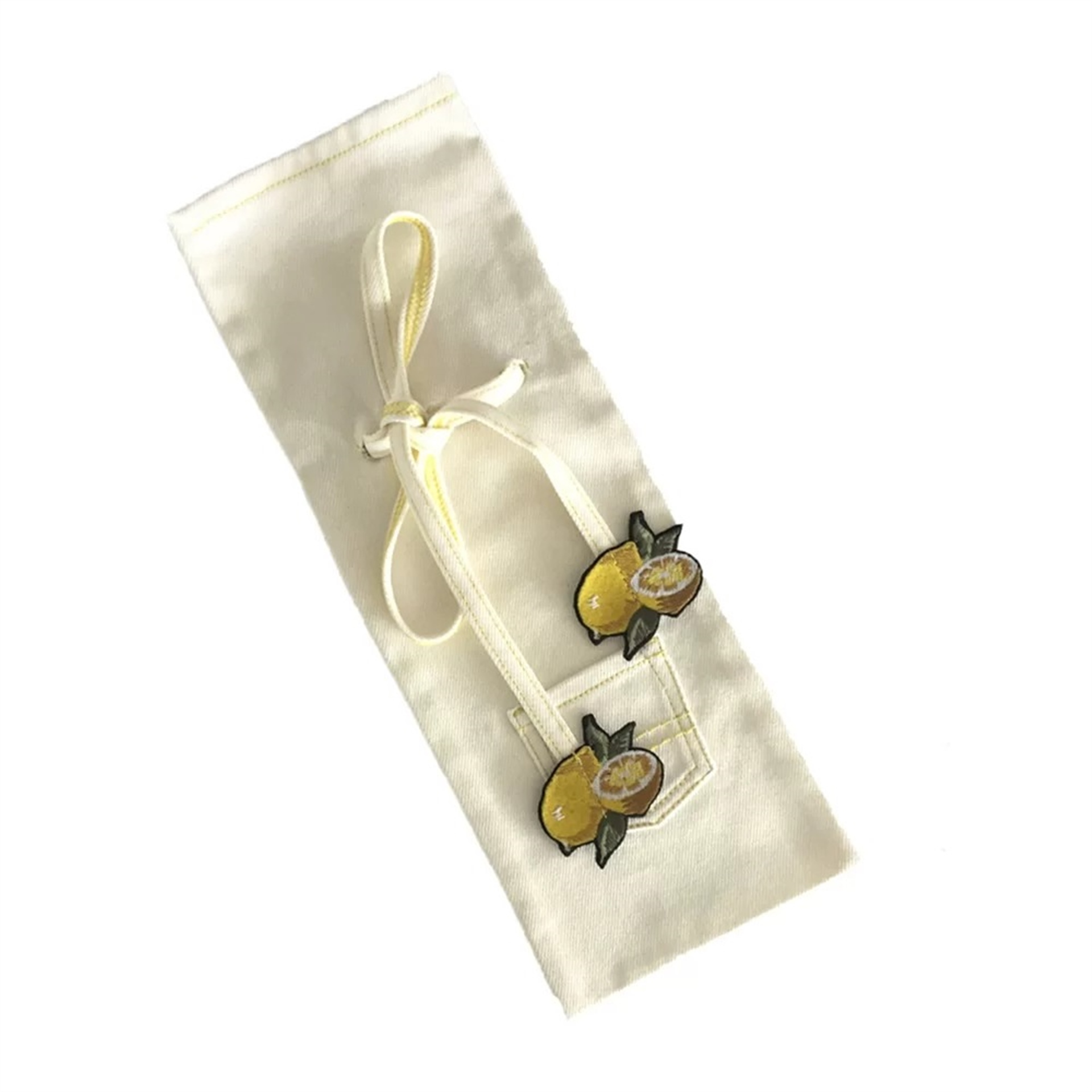 Limon Nakışlı Ekru Denim Şişe Kılıfı