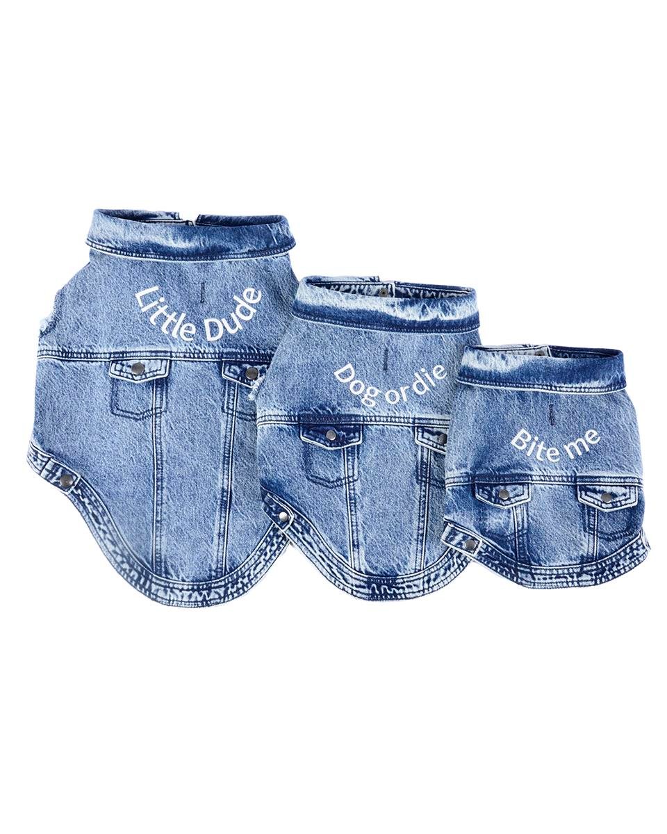 LITTLE DUDE MOTTOLU DENİM KÖPEK CEKETİ