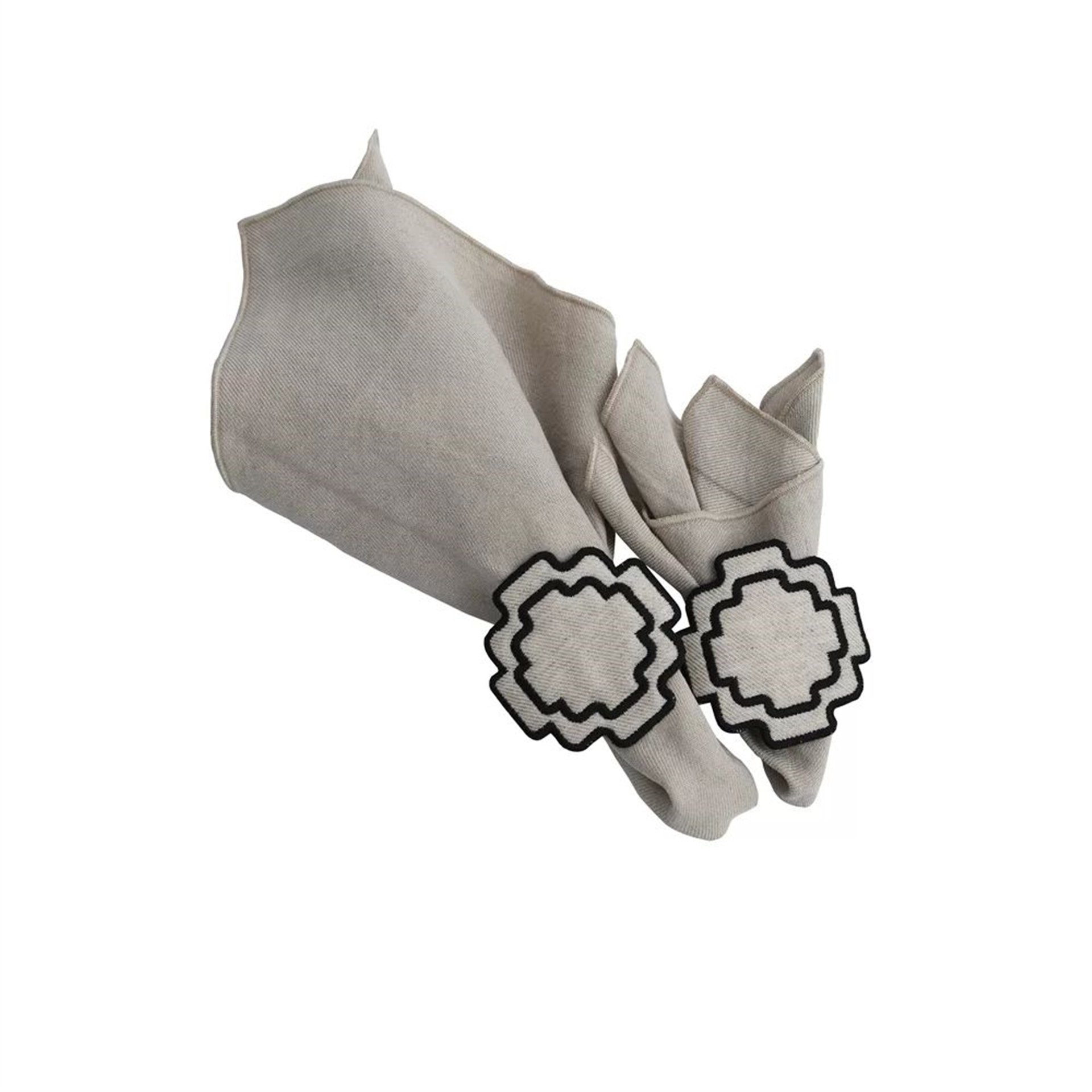 Siyah Nakışlı Keten Chakana Peçete Yüzüğü