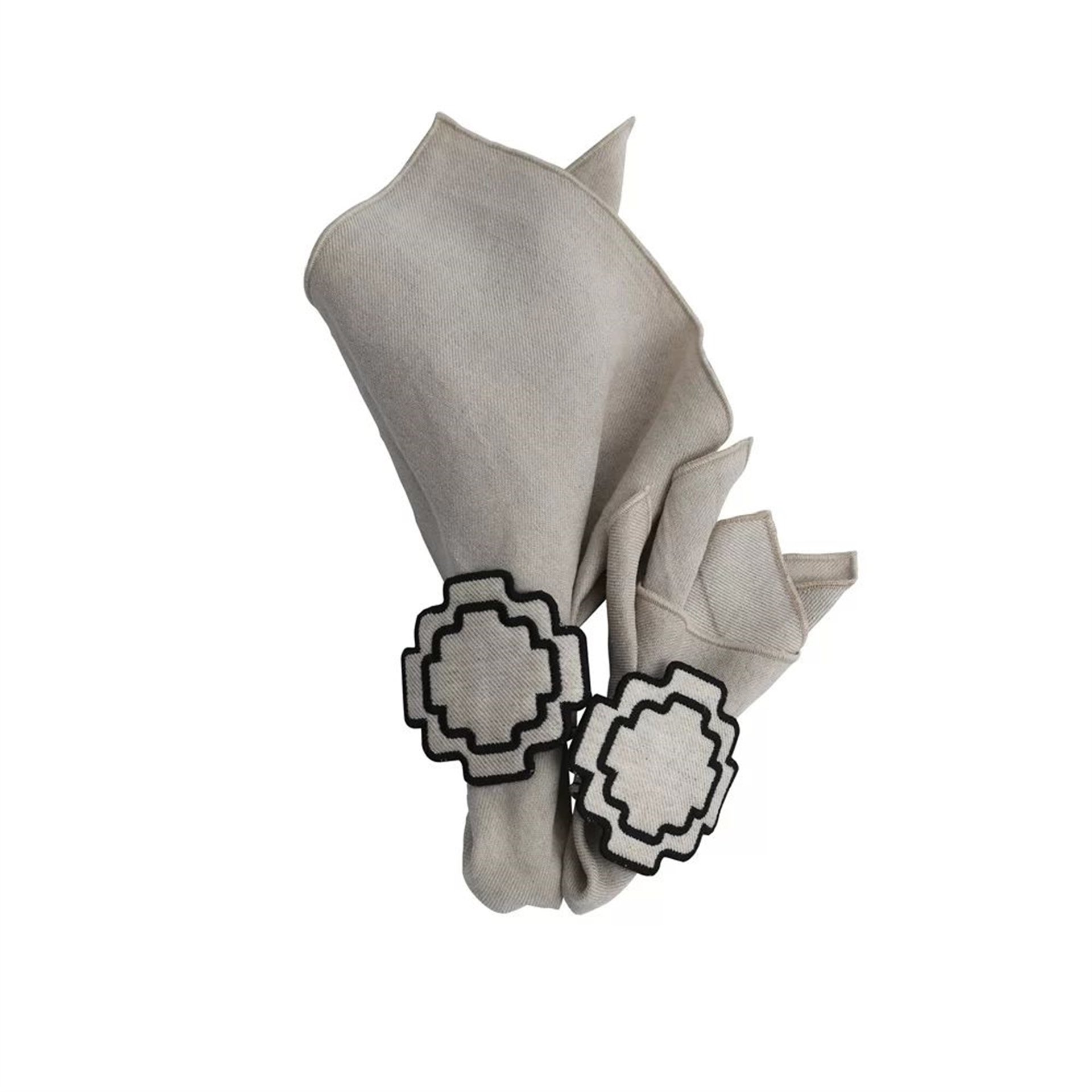 Siyah Nakışlı Keten Chakana Peçete Yüzüğü