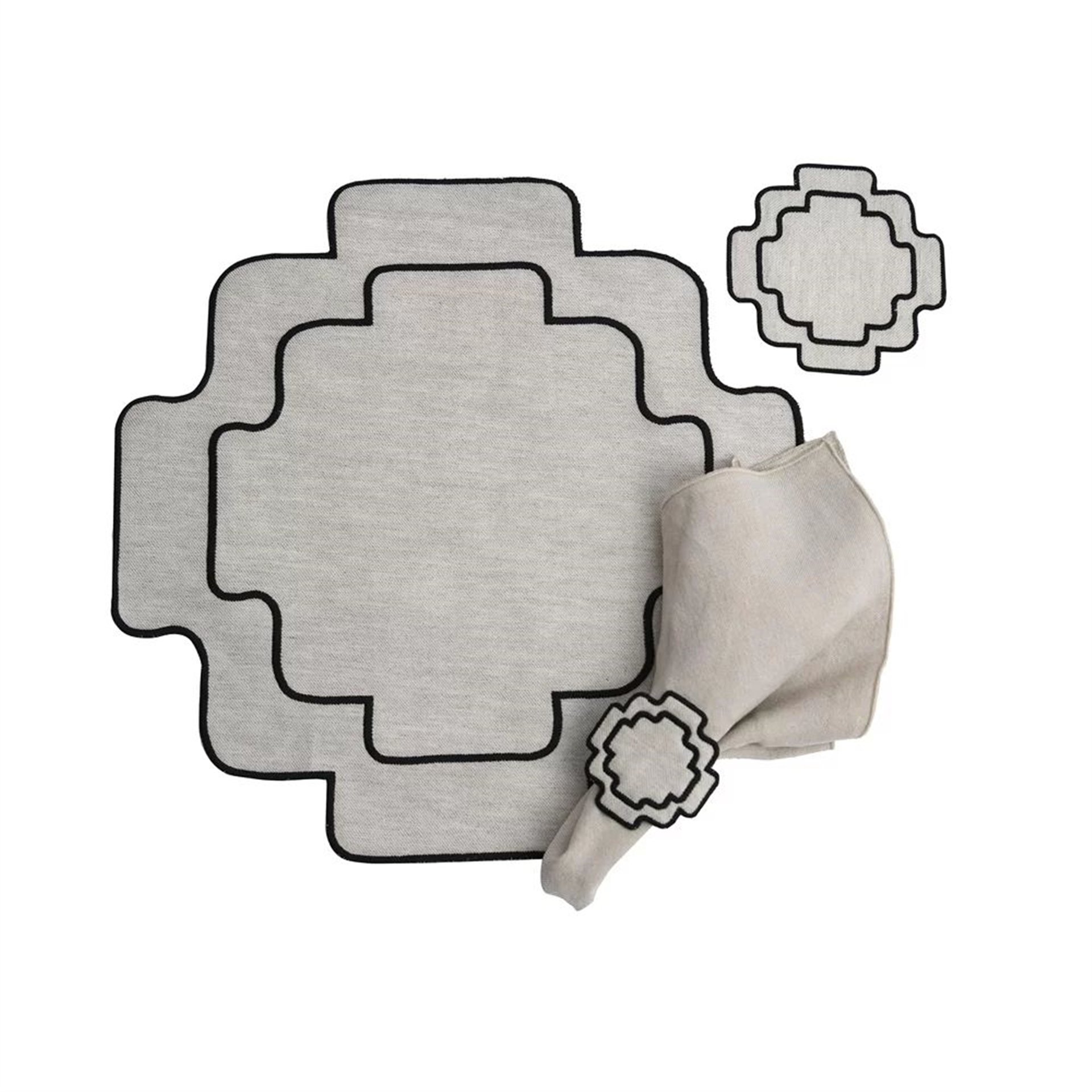 Siyah Nakışlı Keten Chakana Supla