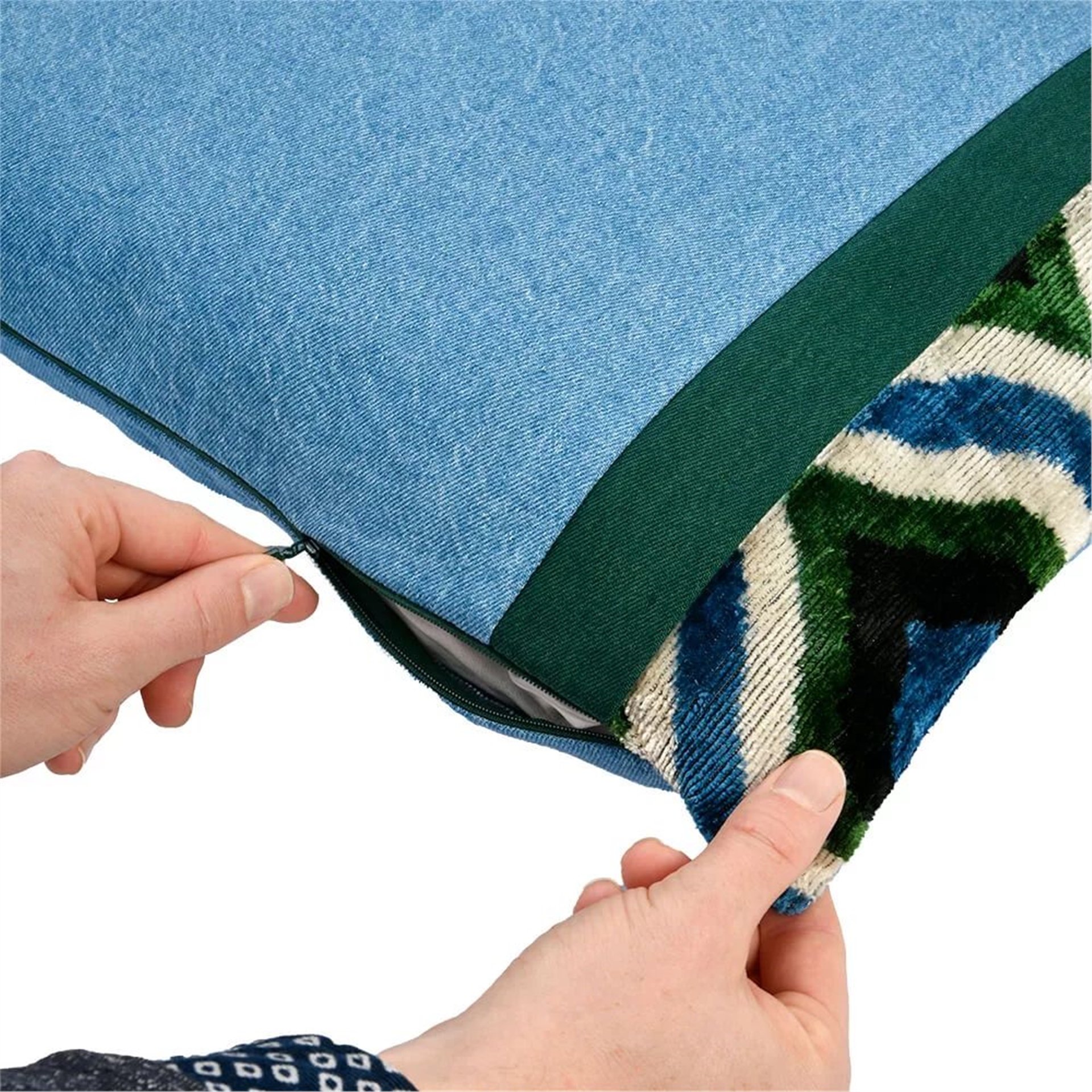 Spring Lime Blue Denim Ikat Pillow