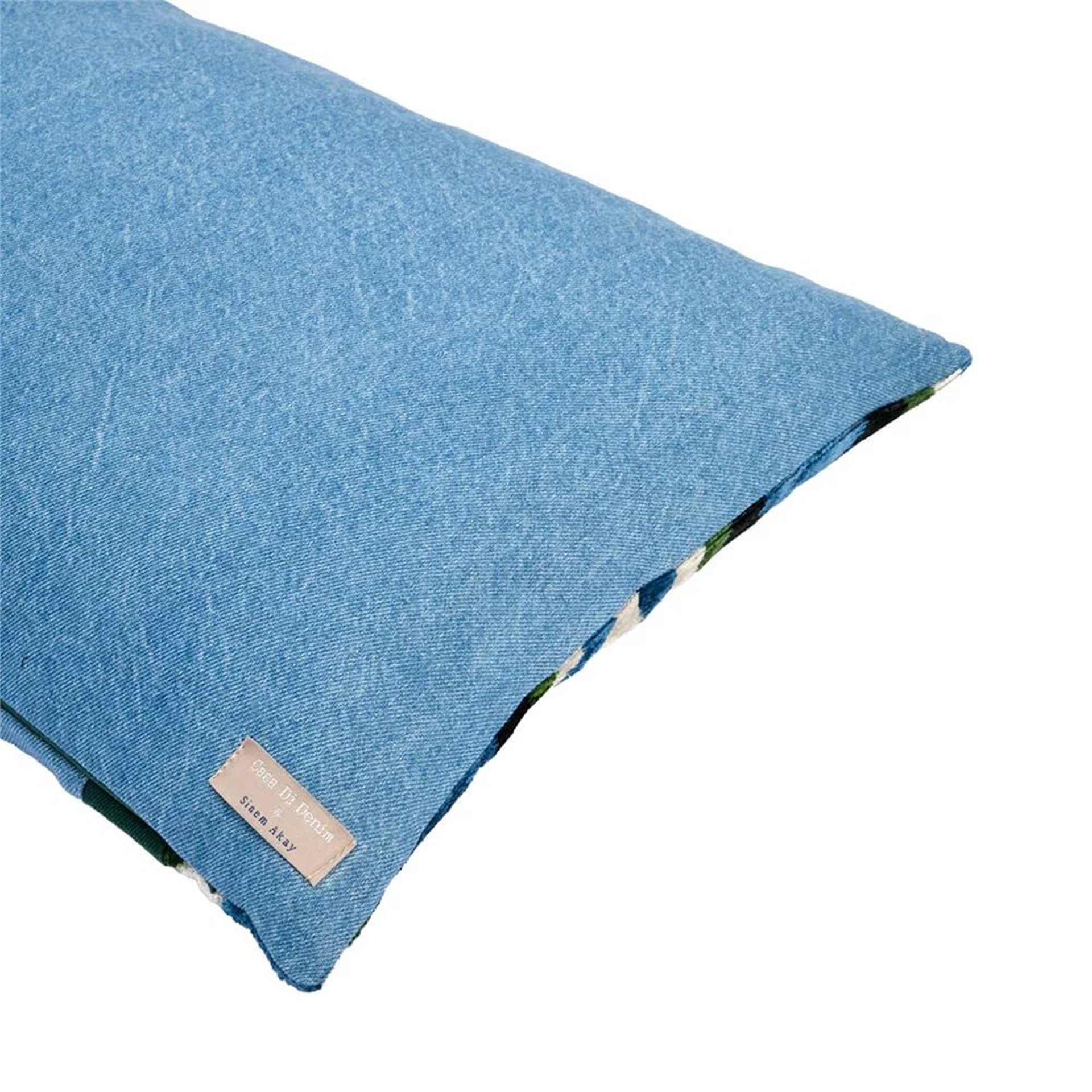 Spring Lime Blue Denim Ikat Pillow