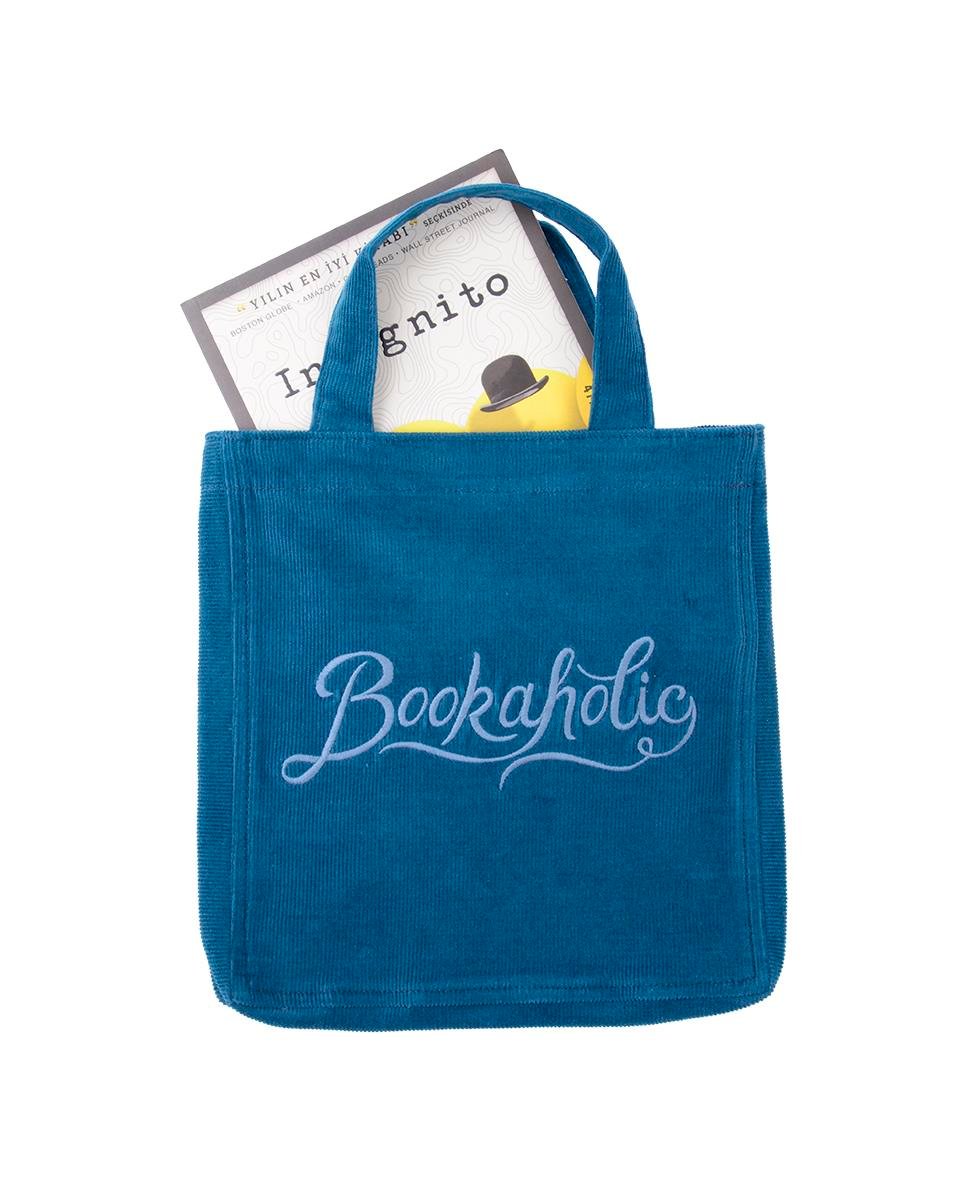 TURKUAZ KADİFE KİTAP ÇANTASI