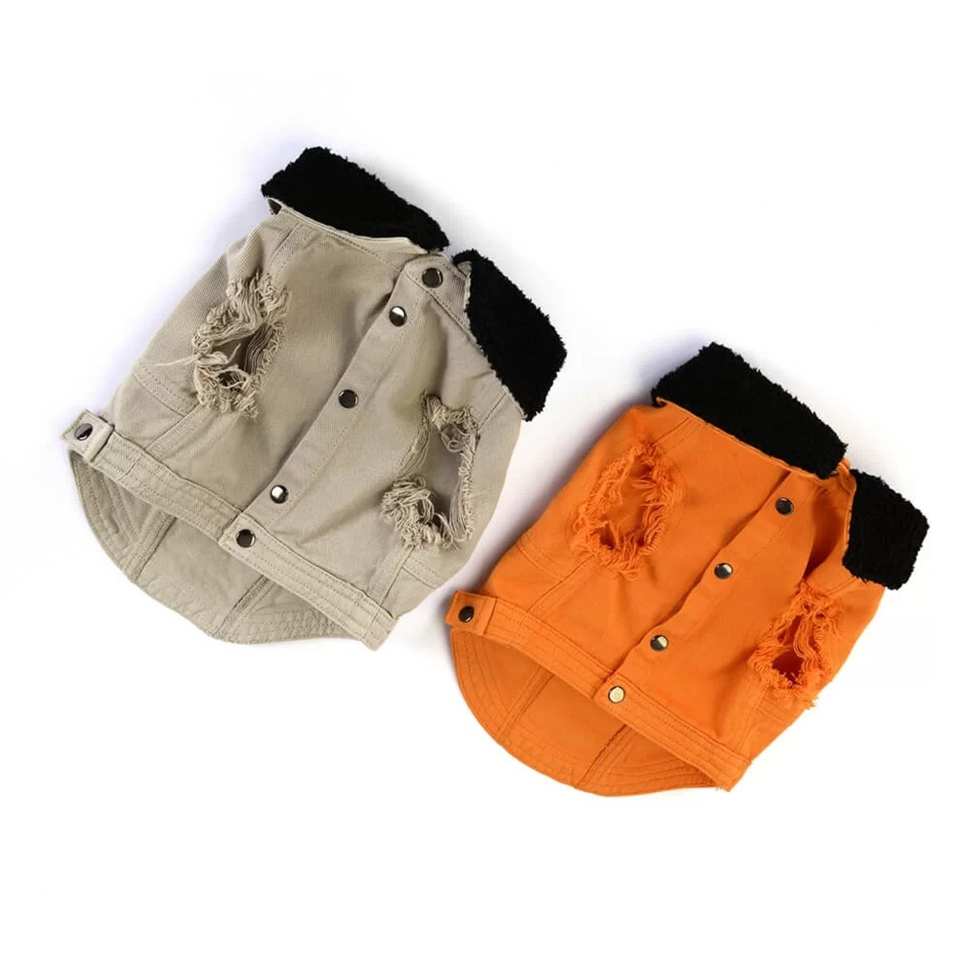 Turuncu Denim Kürklü Köpek Ceketi