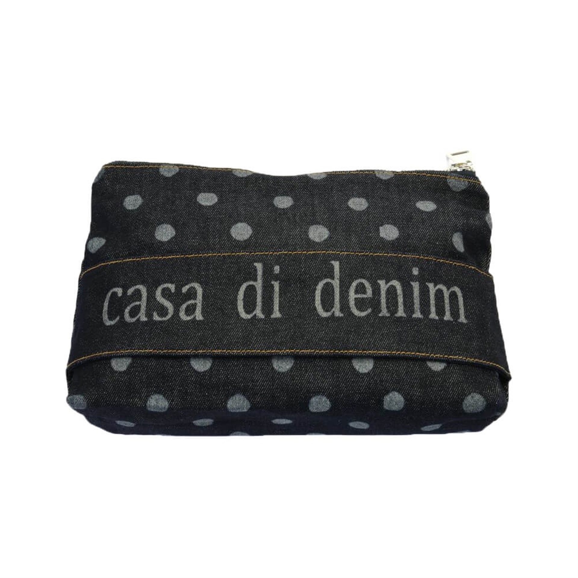 Yan Bantlı Denim Clutch Ham Puantiyeli Çanta