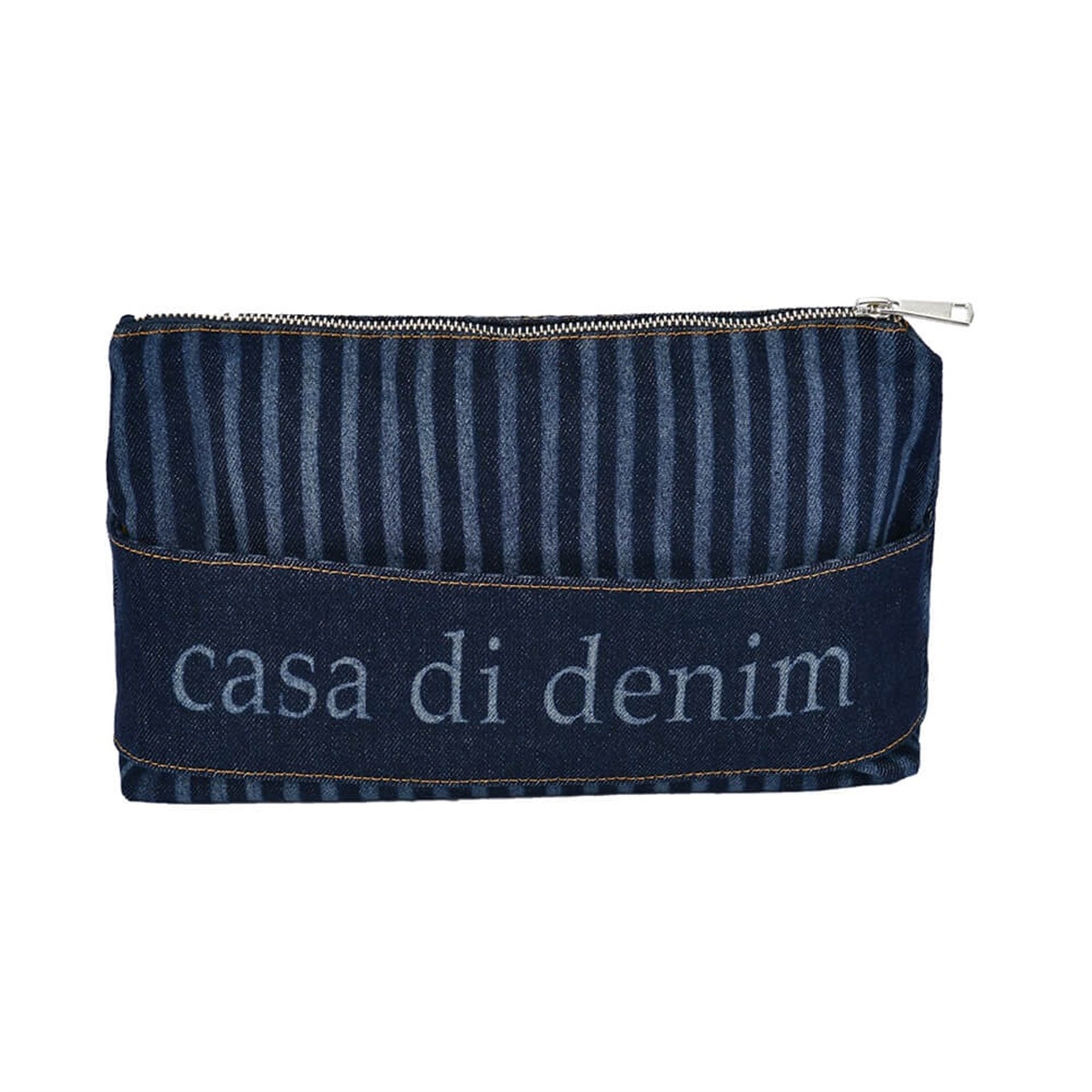 Yan Bantlı Lacivert Denim Clutch Çanta