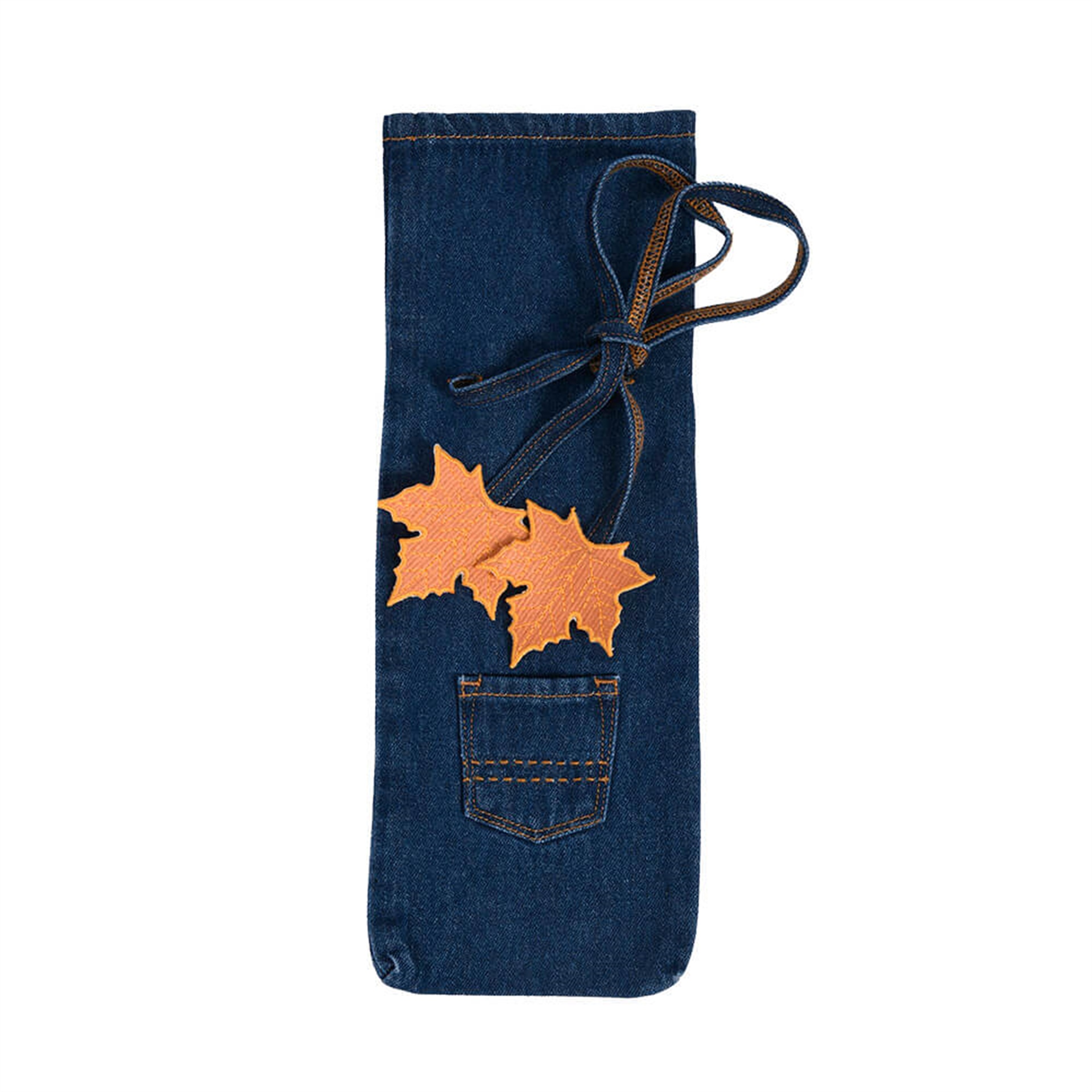 Yaprak Nakışlı Denim Şaraplık