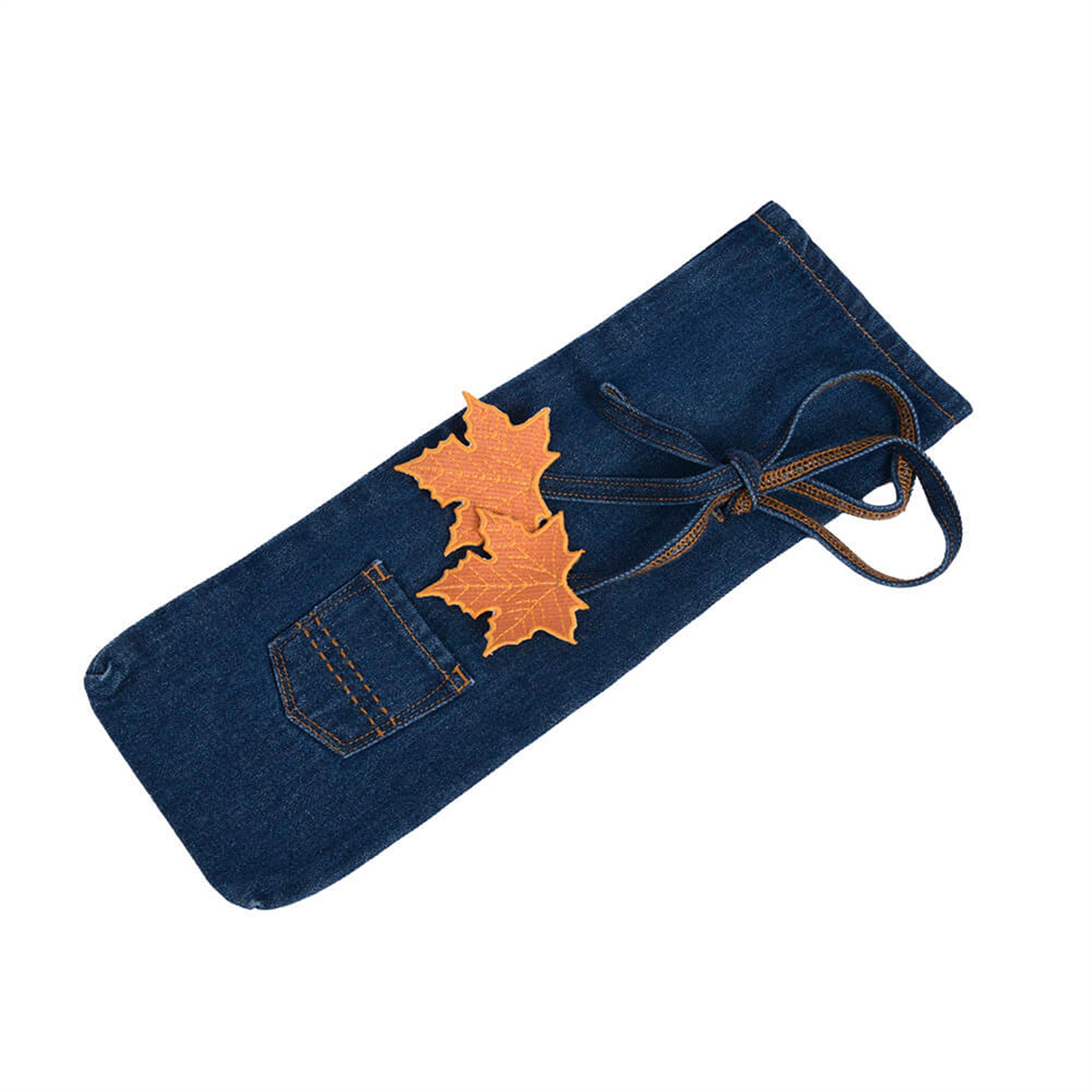 Yaprak Nakışlı Denim Şaraplık