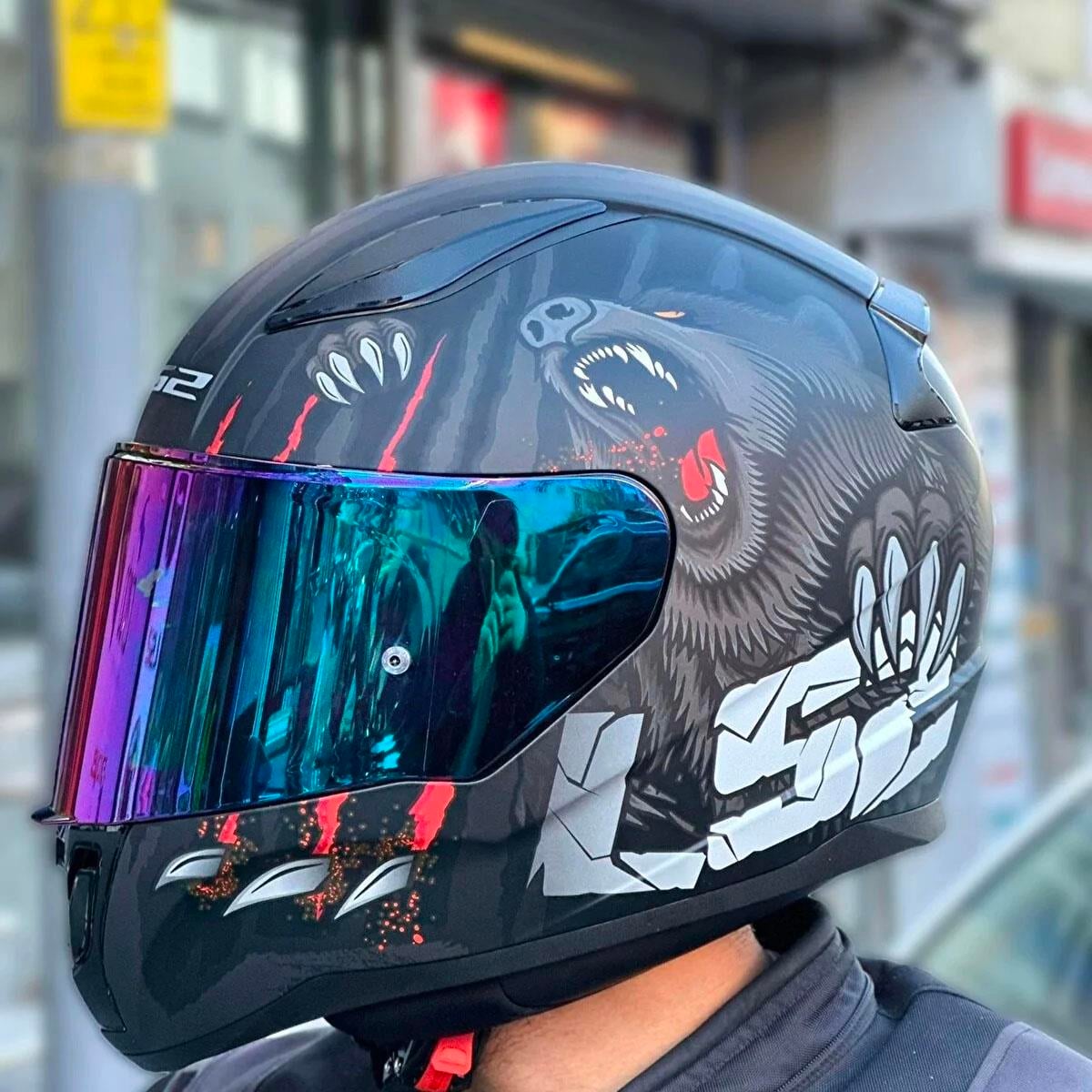 Ls2 Rapid 2 Clawn Full Face Motosiklet Kaskı Şeffaf + Gökkuşağı Vizörlü